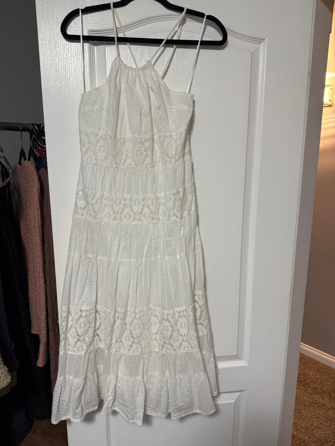 White tiered lace maxi dress