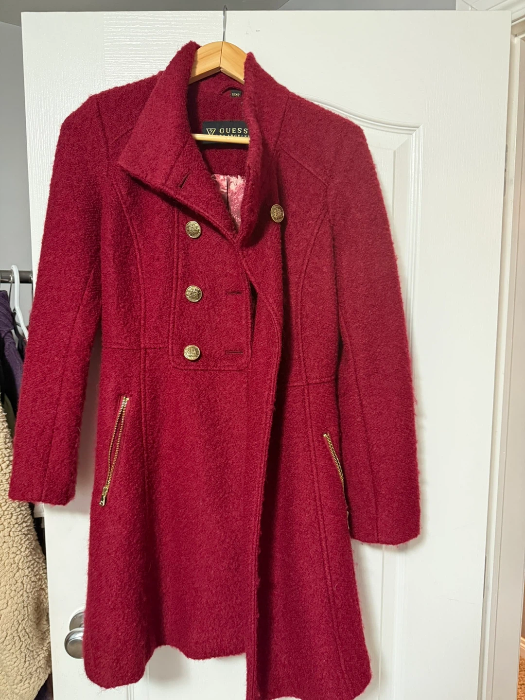 Guess Women's Red Wool Blend Double-Breasted Coat