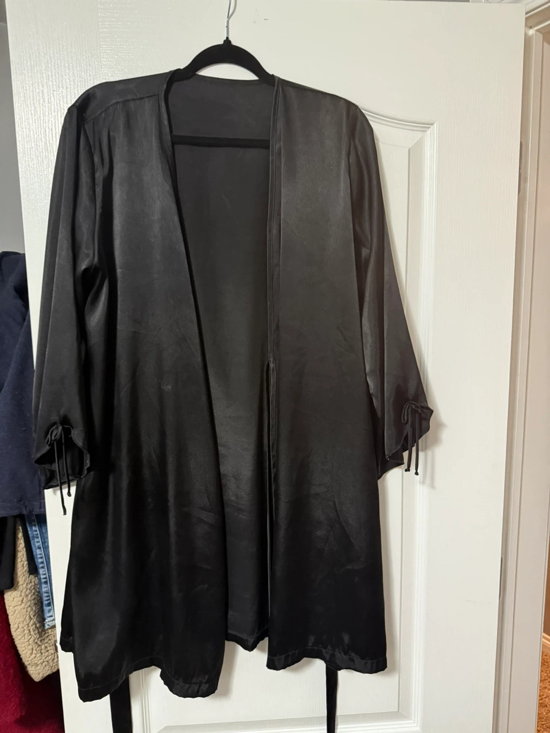 Black satin robe