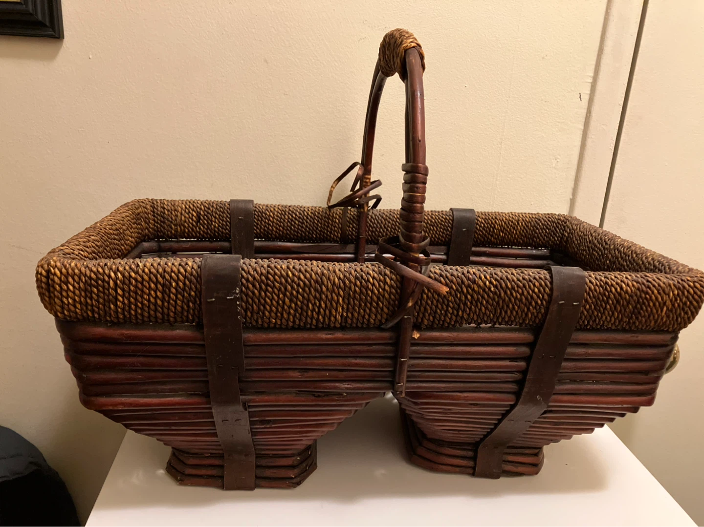 Vintage Wicker Double Basket with Handle