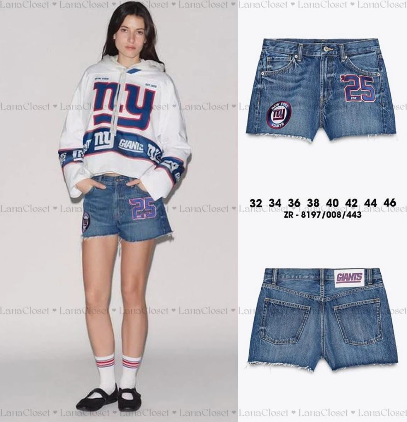 NWT ZARA Zara NY Giants Denim Shorts SIZE 6