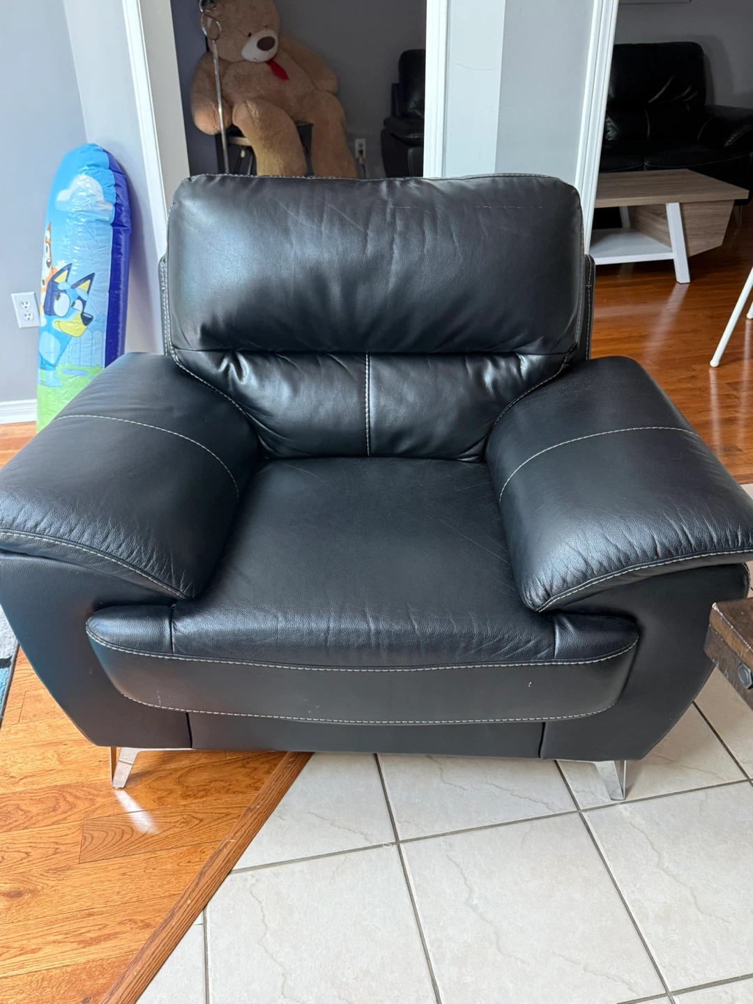 Black Faux Leather Sofa, Loveseat and Armchair Set - photo 3