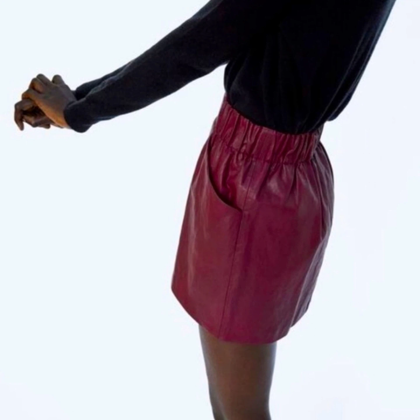 Womens Red Wine Faux Leather Pocket Mini Skirt - photo 3