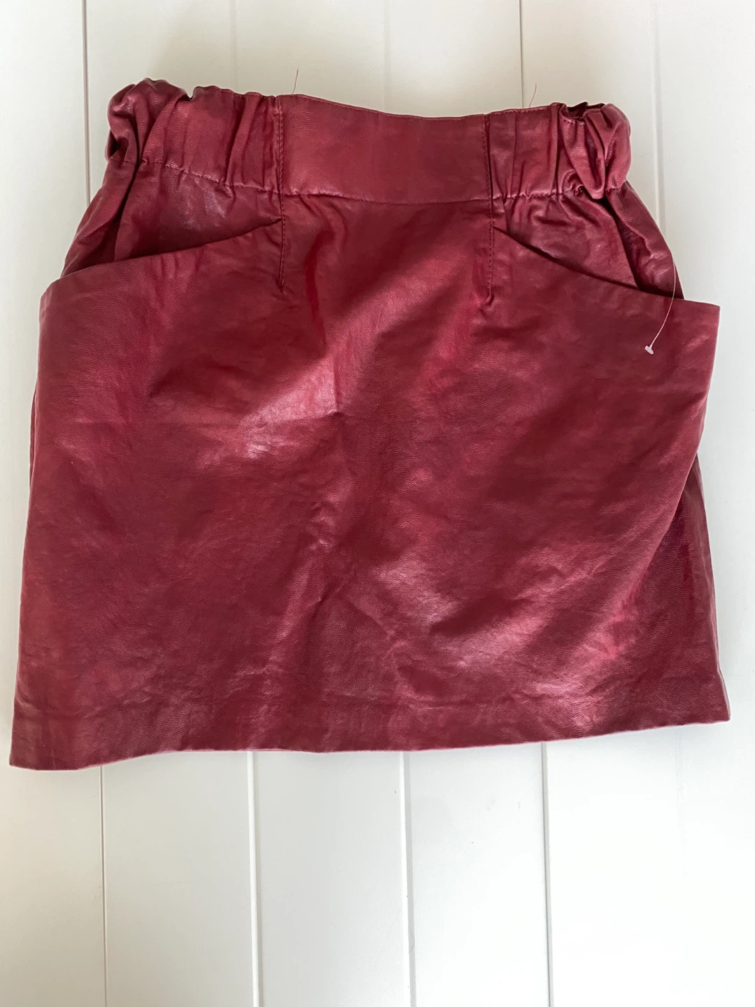 Womens Red Wine Faux Leather Pocket Mini Skirt - photo 5