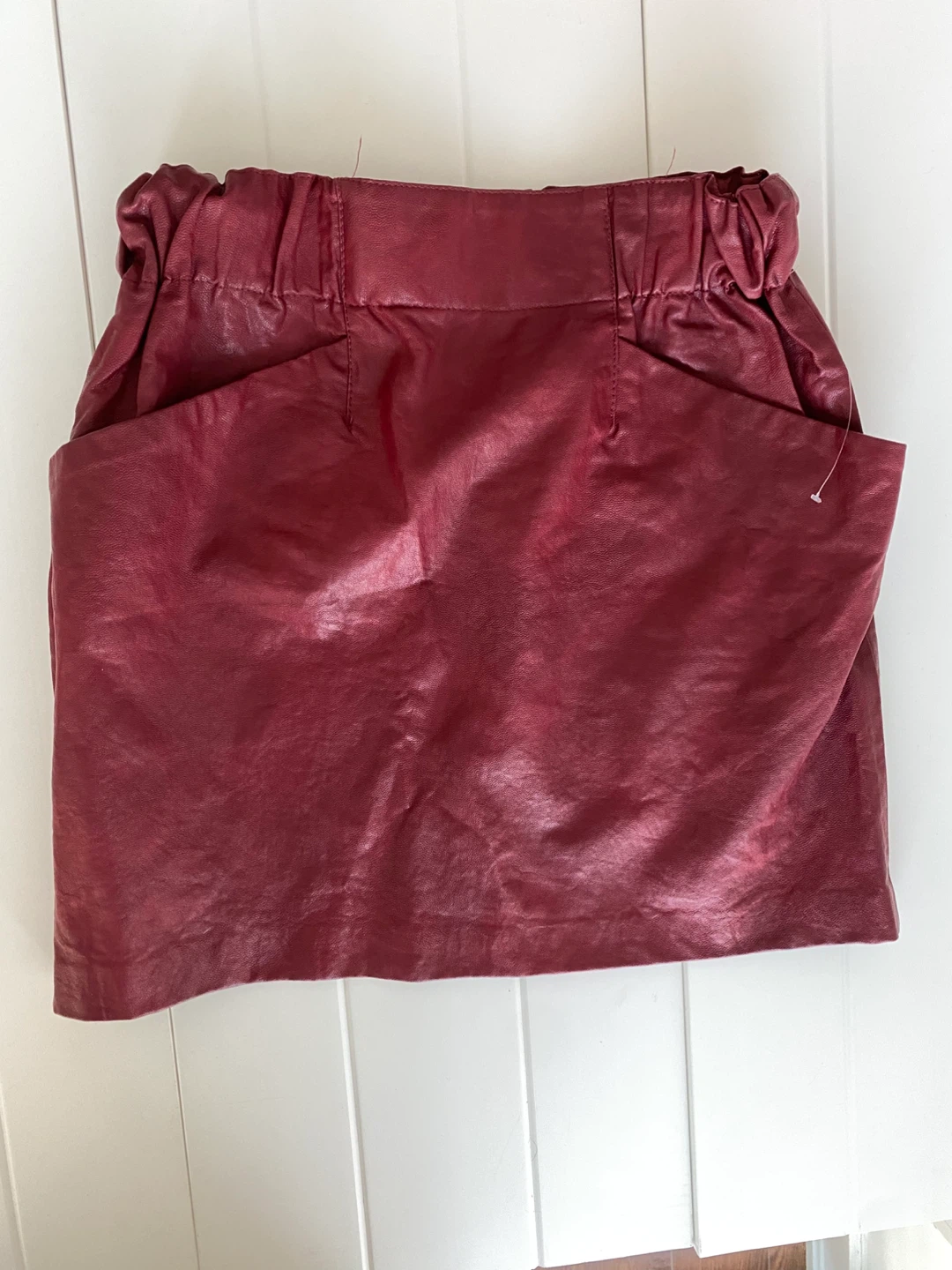 Womens Red Wine Faux Leather Pocket Mini Skirt - photo 4