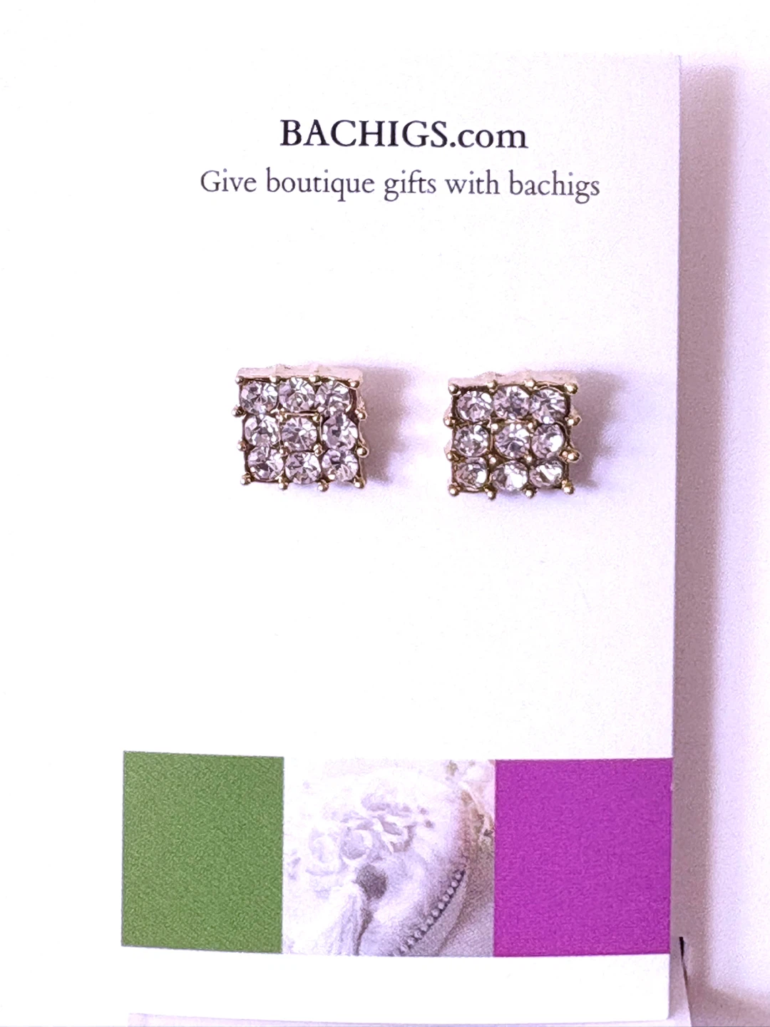 BACHIGS Crystal Square Stud Earrings, new