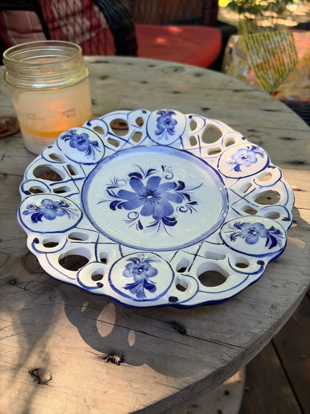Hand painted Blue and White Floral Plate