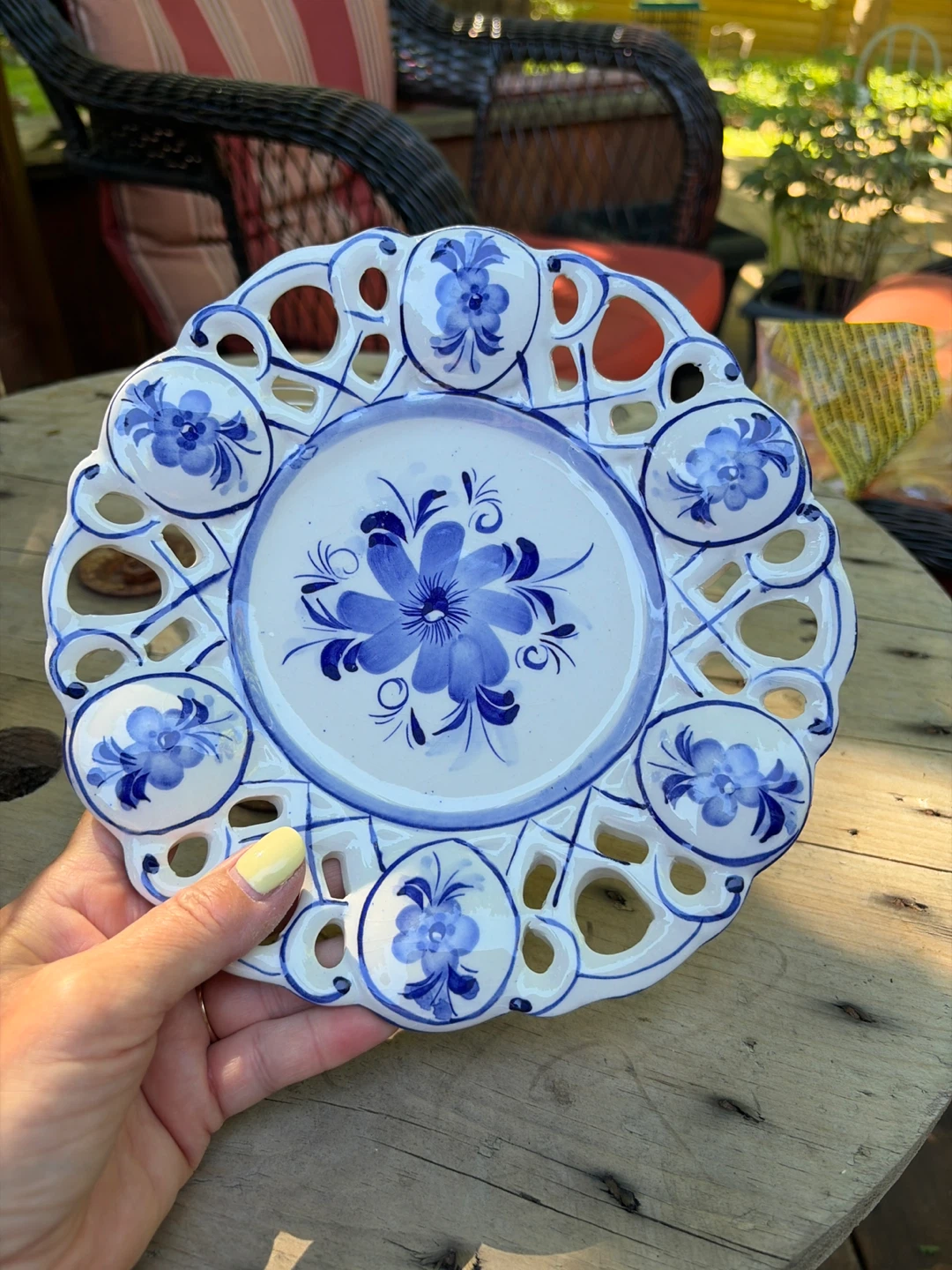 Hand painted Blue and White Floral Plate - photo 2