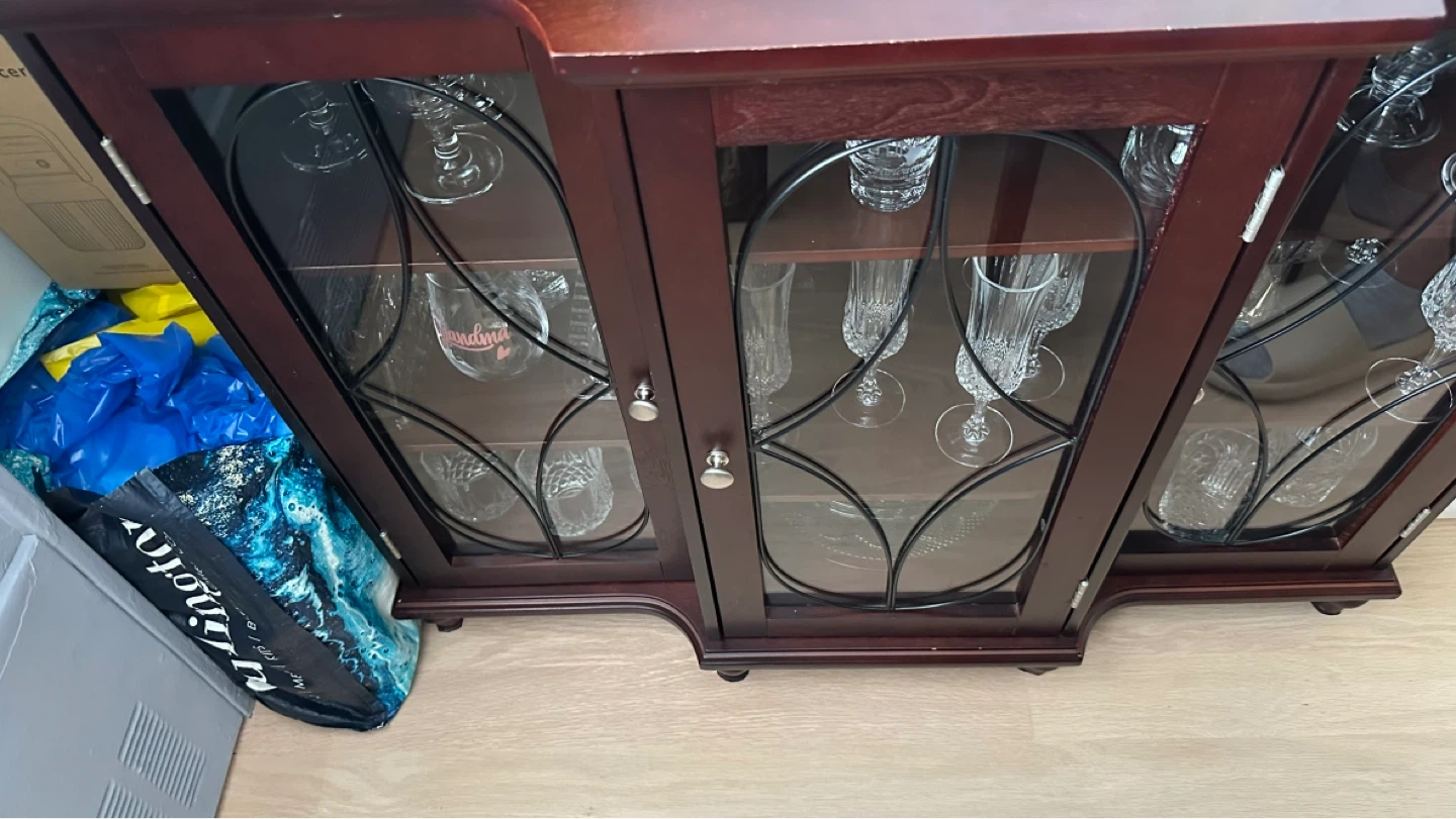 Dark Wood Glass Console/server Cabinet - photo 2