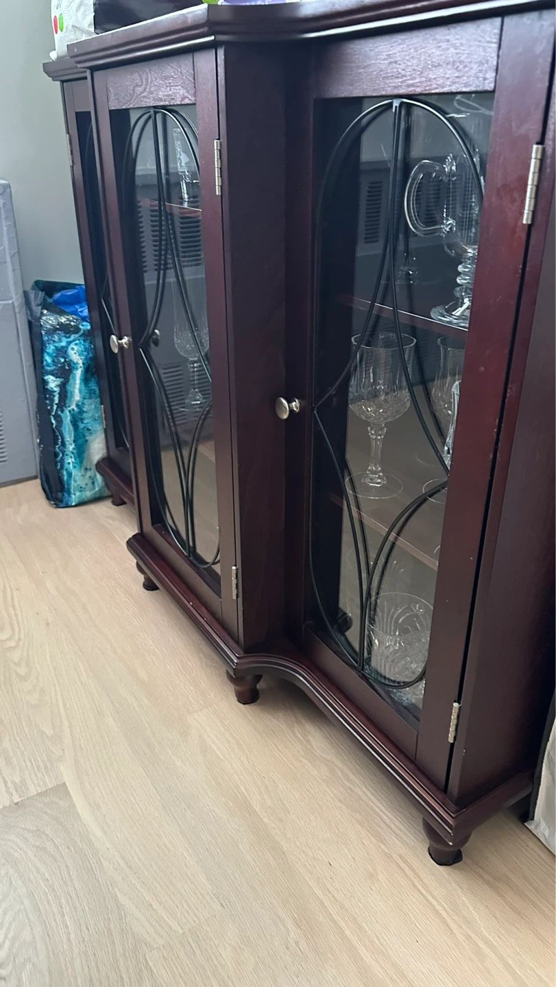 Dark Wood Glass Console/server Cabinet