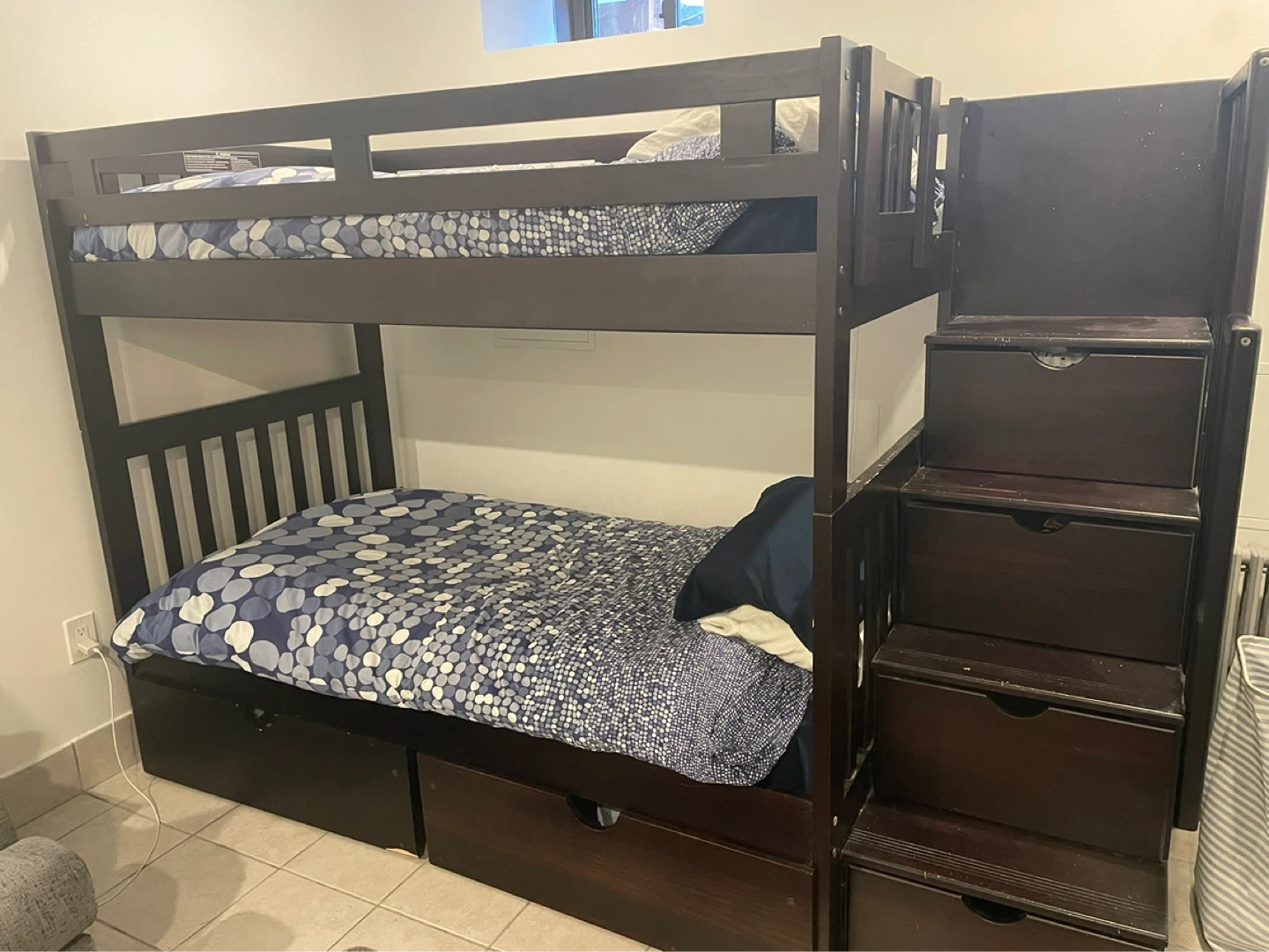 Dark Wood Twin Bunk Bed with Drawers - photo 2