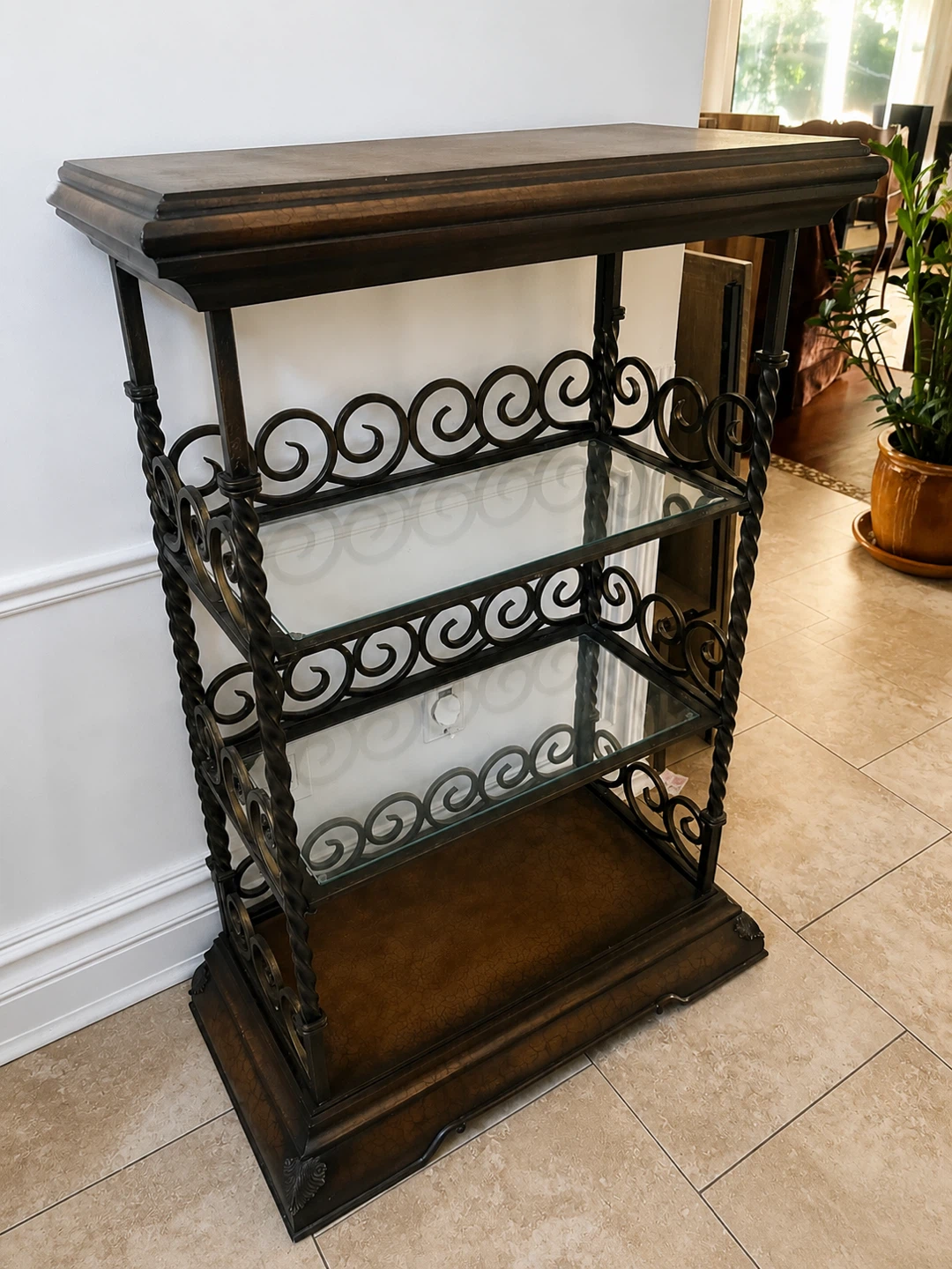 New Ornate Metal and Glass Display Shelf