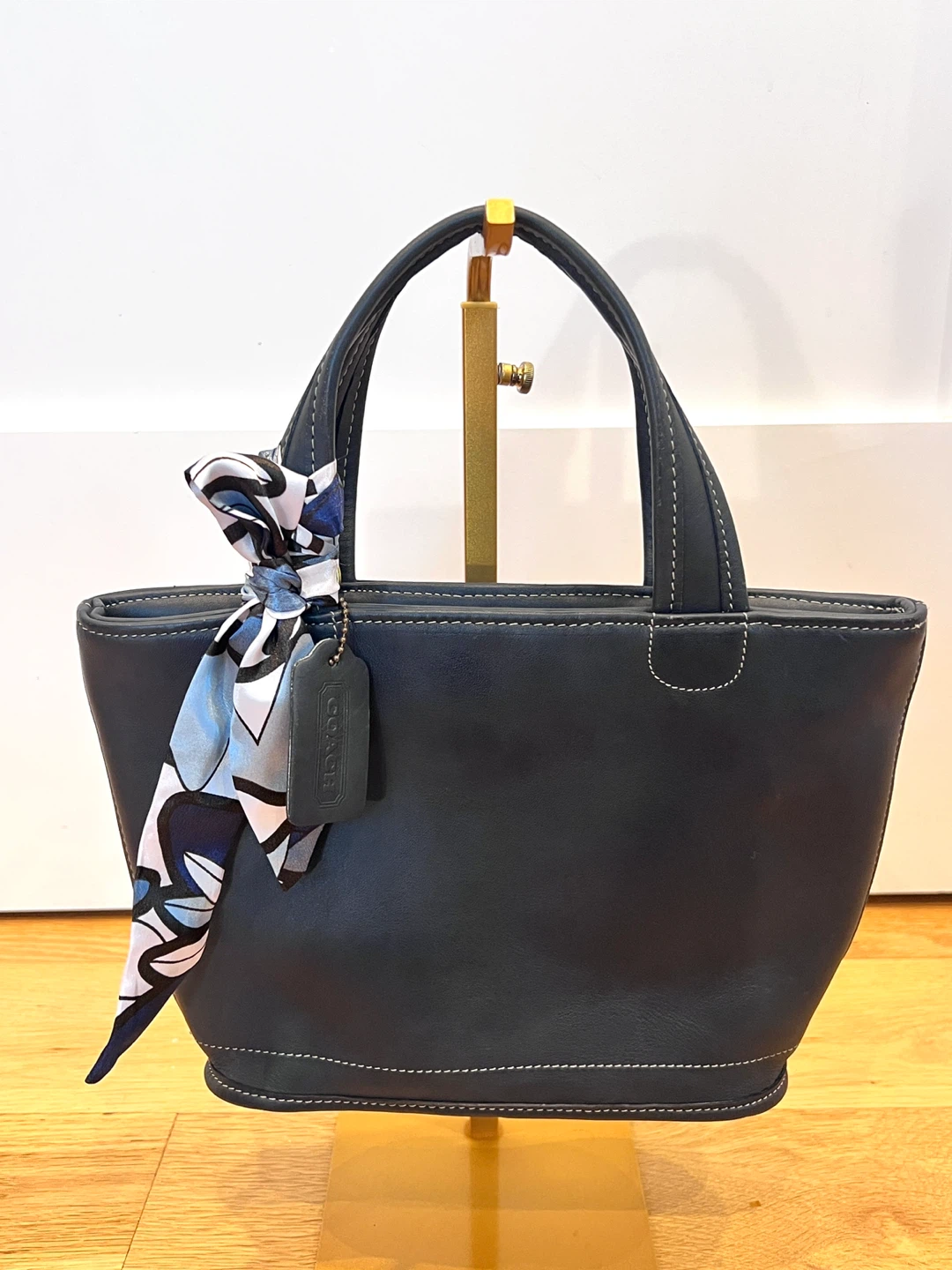 Coach Leather Tote Bag - Navy Blue Vintage Bleecker