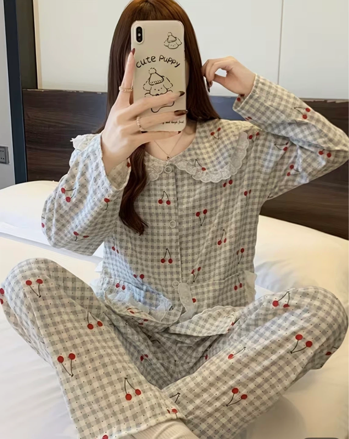 Women's Cherry Plaid Pajama Set