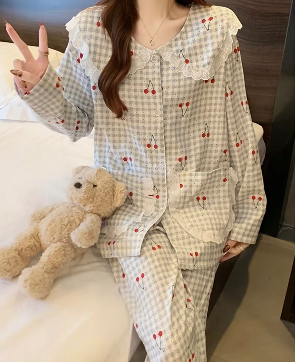 Women's Cherry Plaid Pajama Set - photo 2