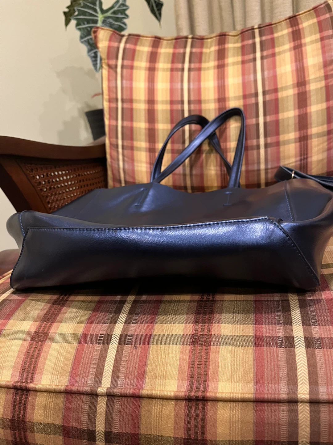 Blue Faux Leather Tote Bag with Crossbody Strap - photo 2