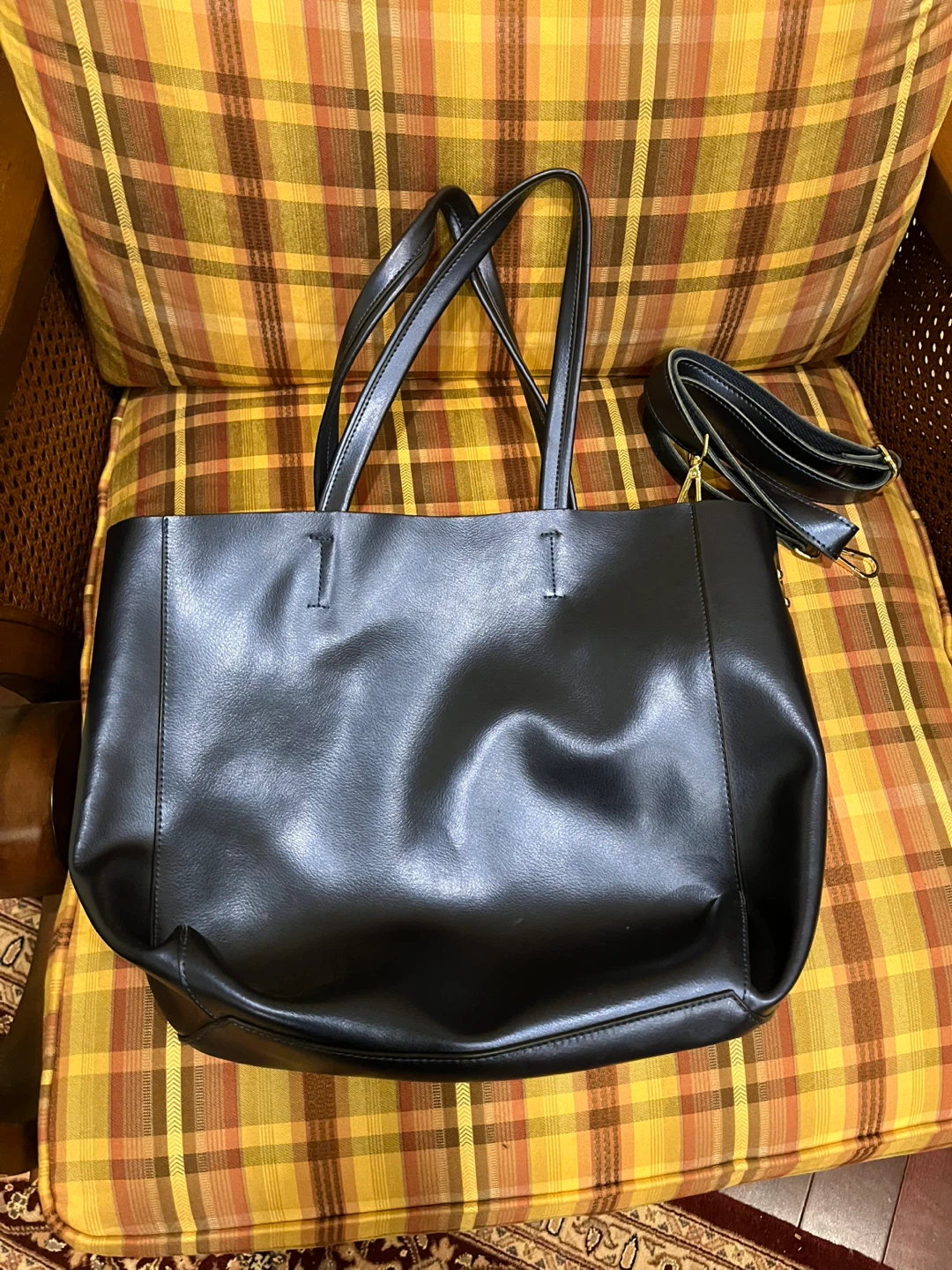 Blue Faux Leather Tote Bag with Crossbody Strap