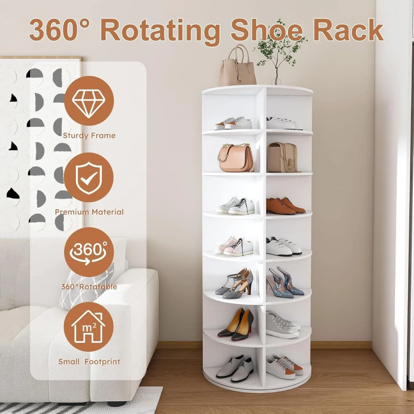 360° Rotating Shoe Rack - White