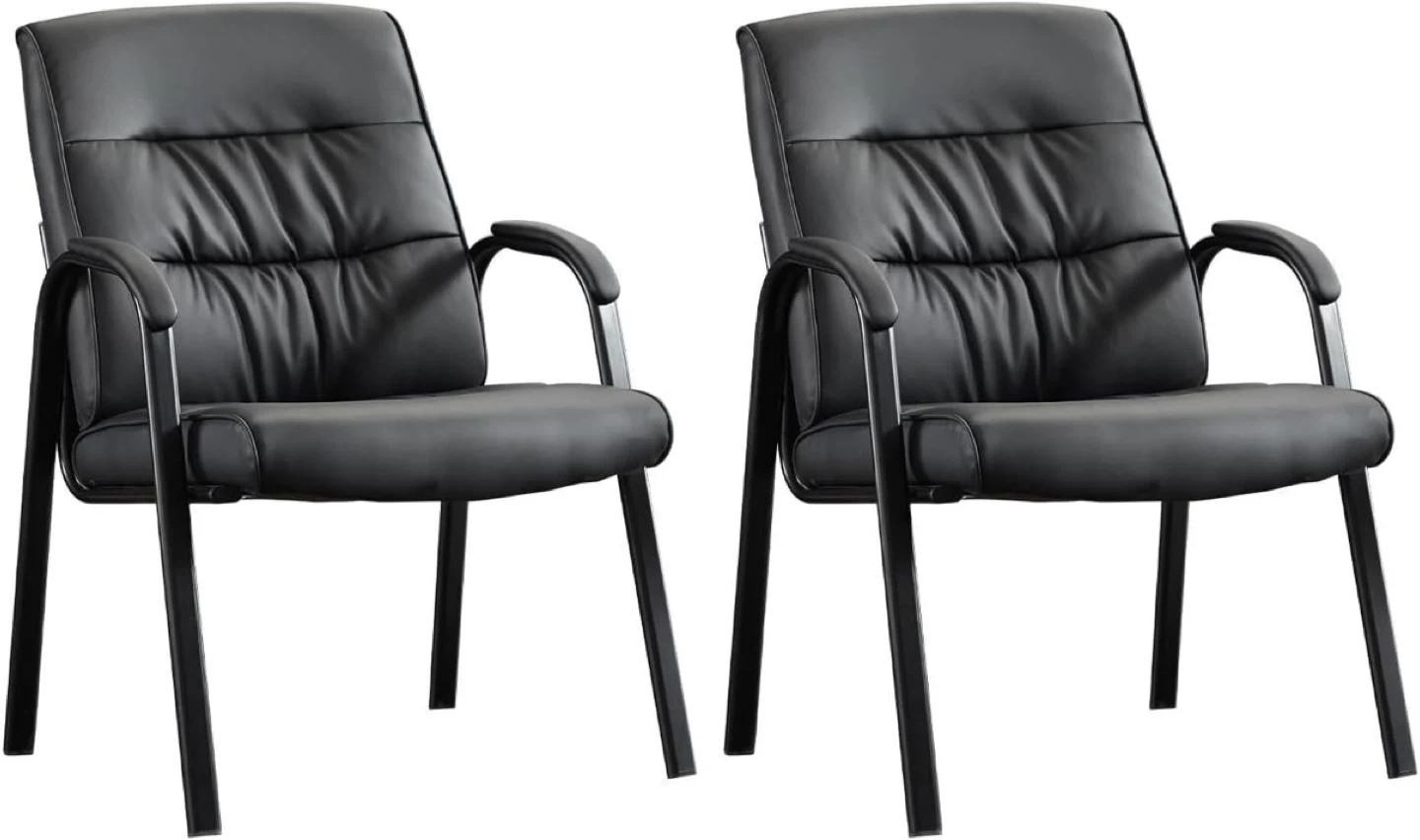 Black Faux Leather Office Guest Chairs - Set of 2