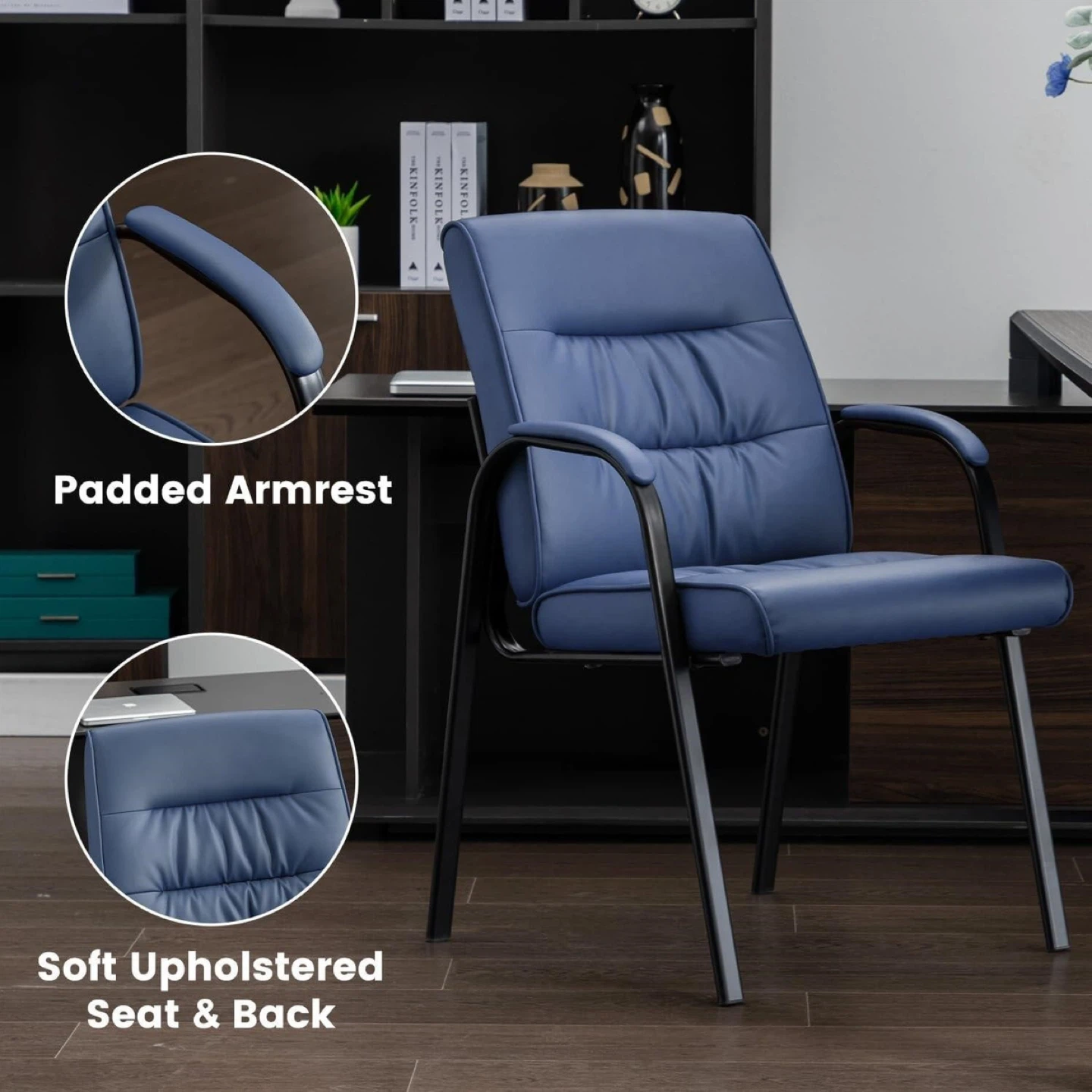 Blue Faux Leather Office Chairs (Set of 2) - photo 3