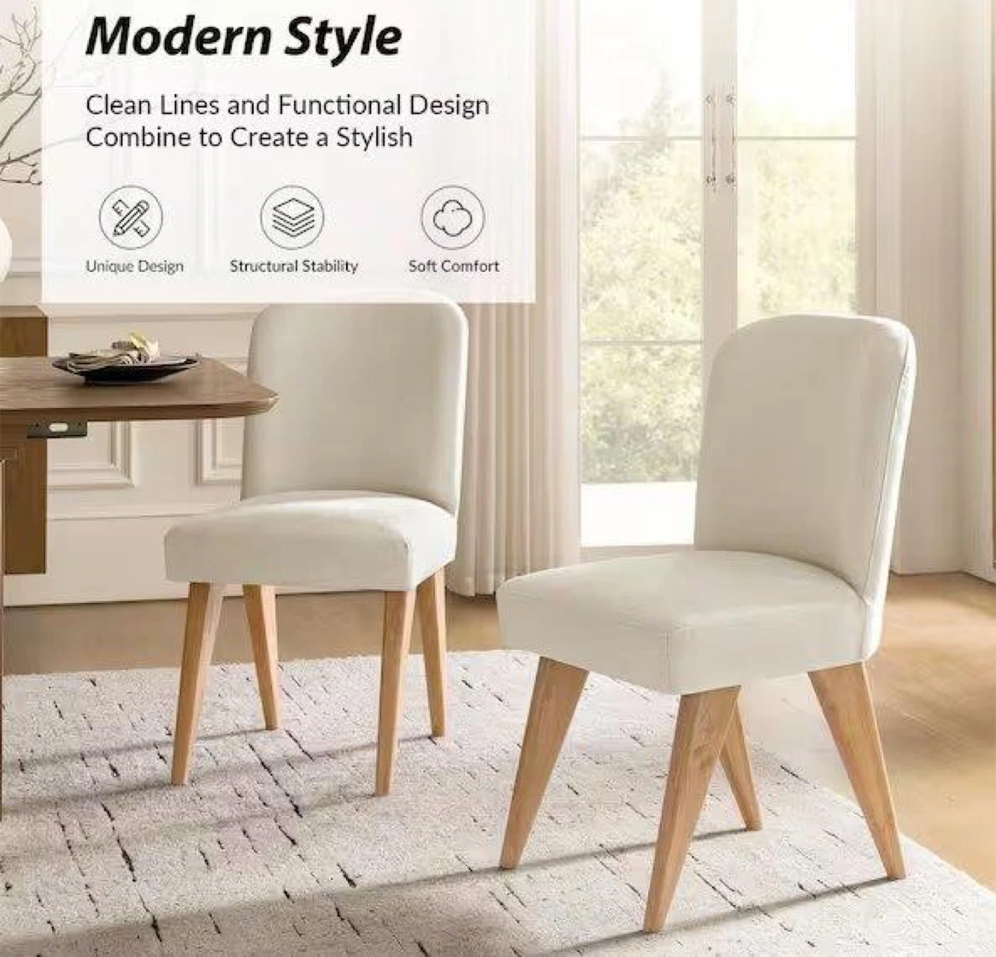 Set of 2 Modern Dining Chairs - Cream - photo 2