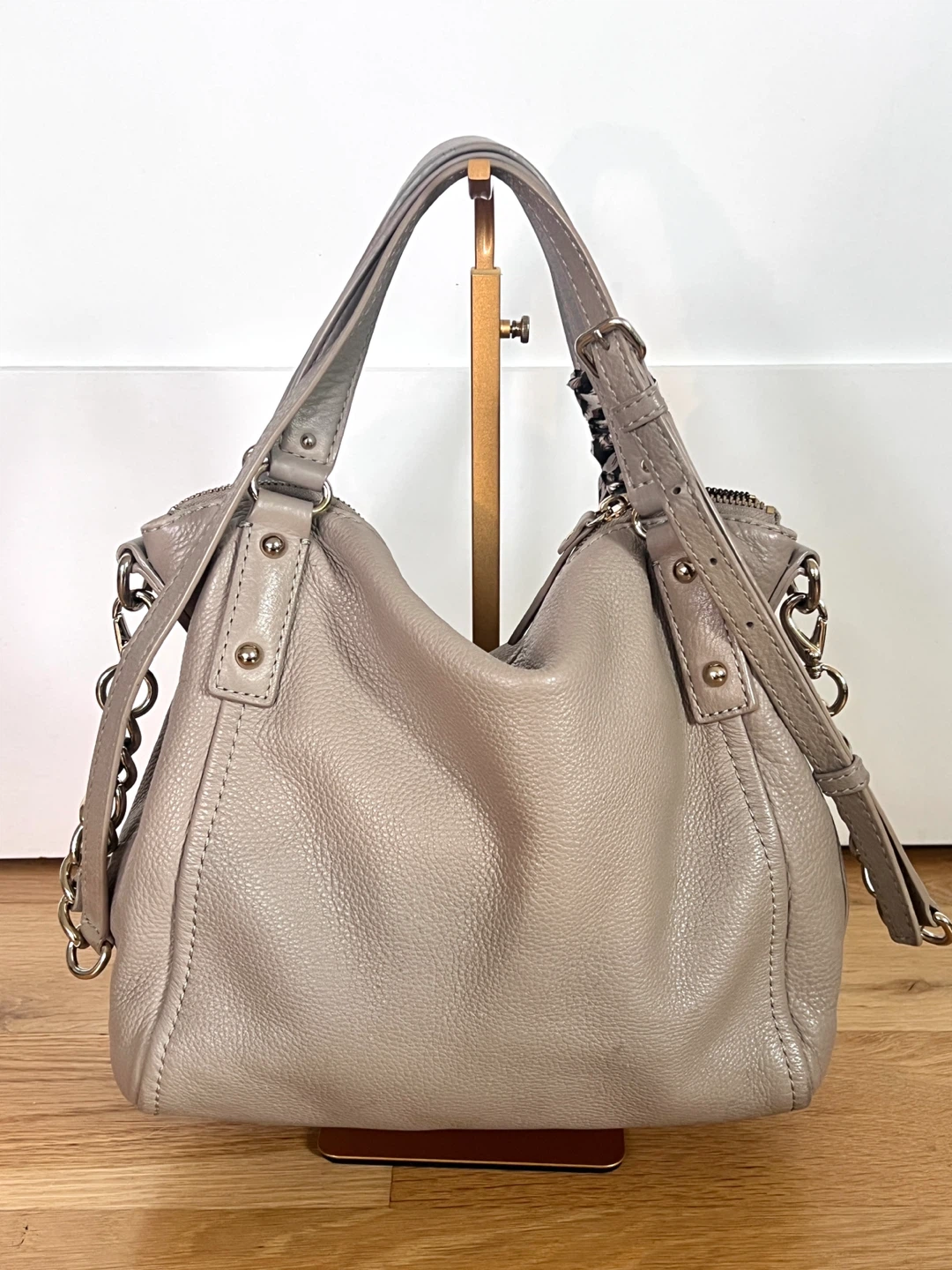 Kate Spade New York Grey Leather Hobo Bag with Scarf Accent - photo 3