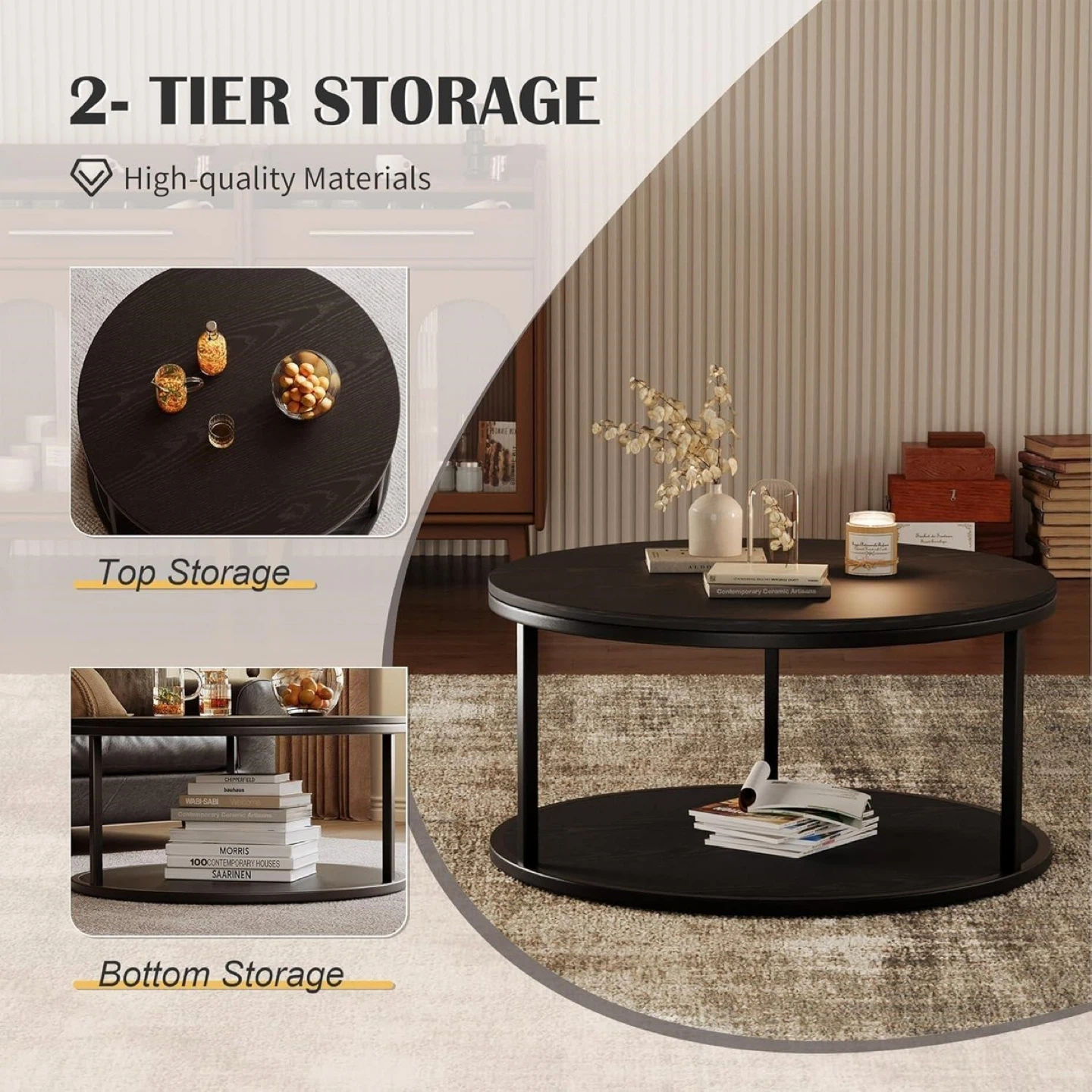 Round Coffee Table - Black - photo 4