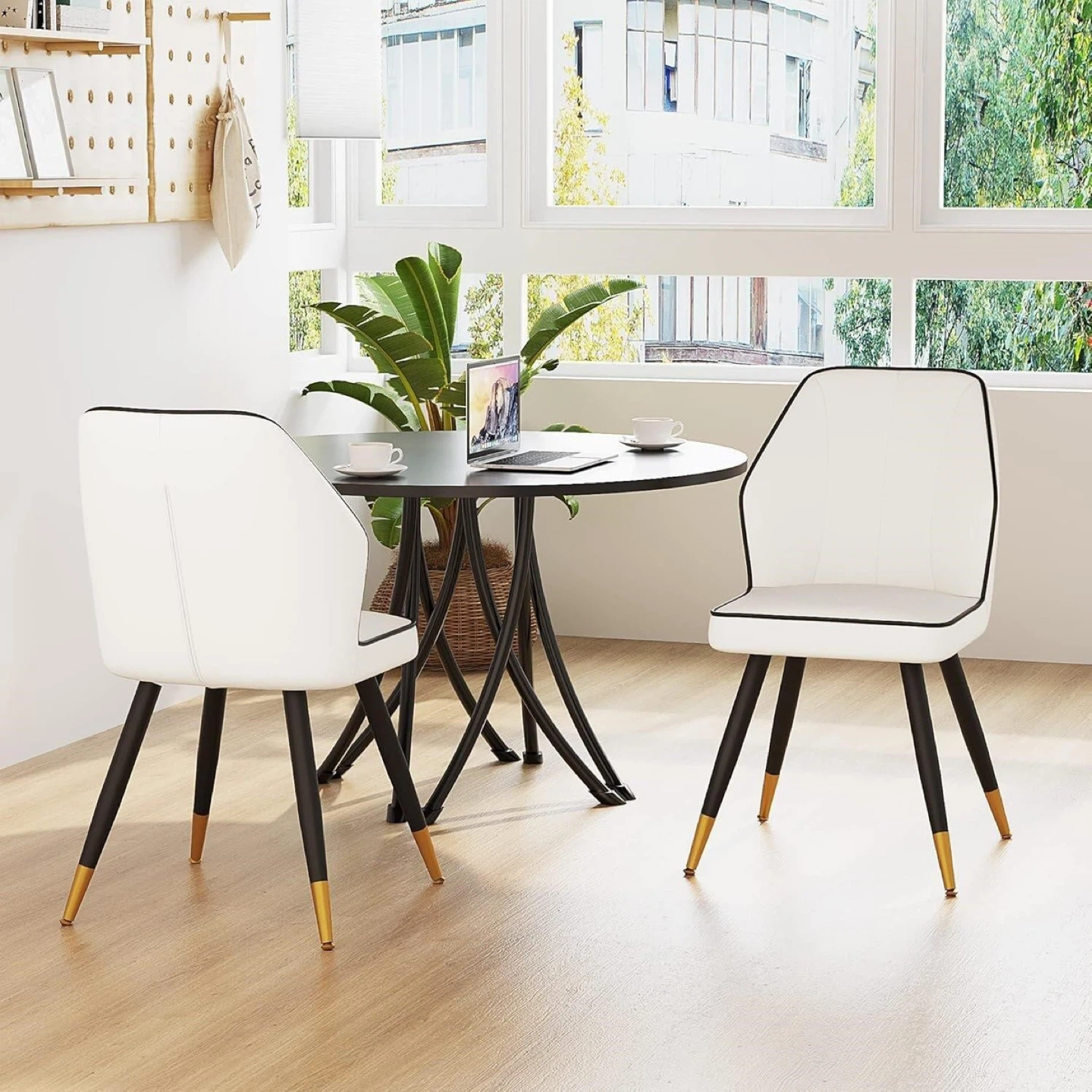Set of 2 White PU Leather Dining Chairs - photo 3
