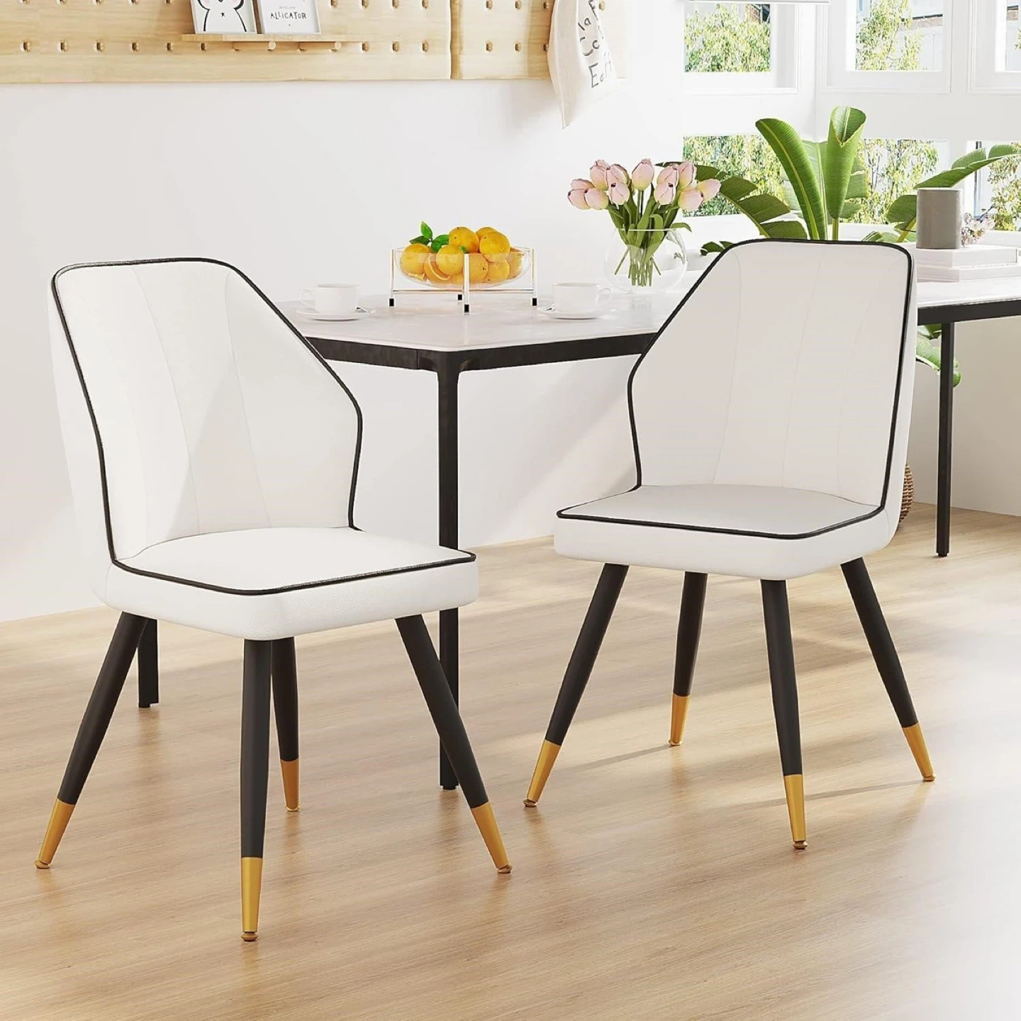 Set of 2 White PU Leather Dining Chairs