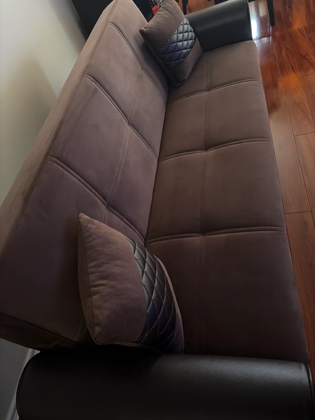 Brown Futon Sofa Bed with 2 Pillows - photo 2