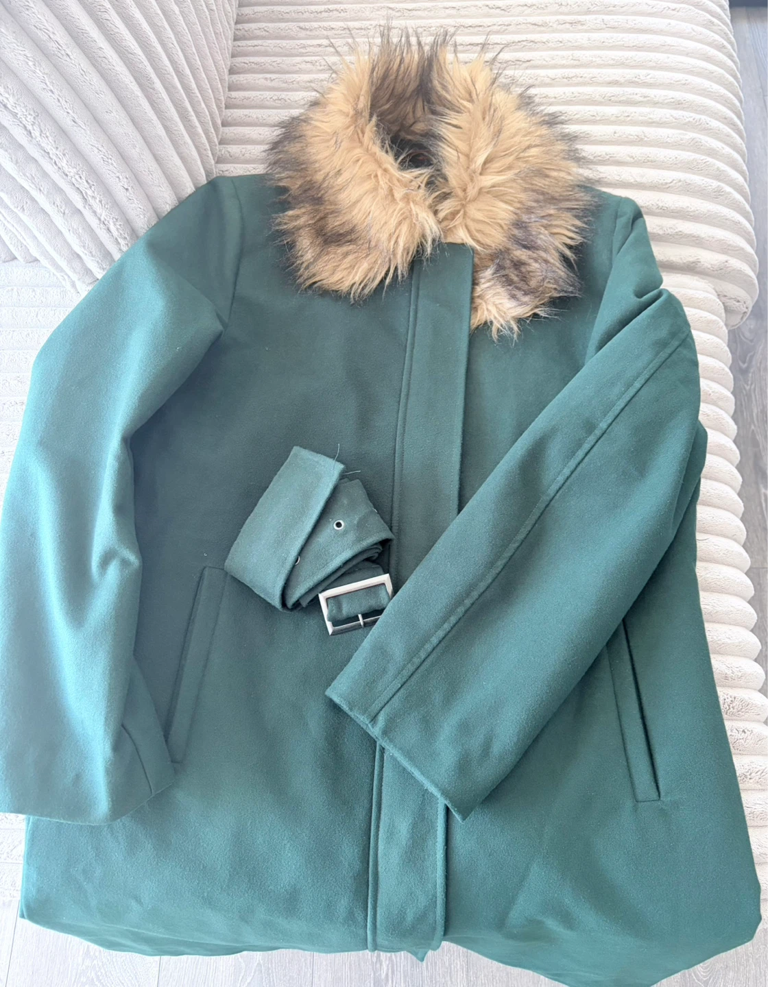 Green Coat with Faux Fur Collar