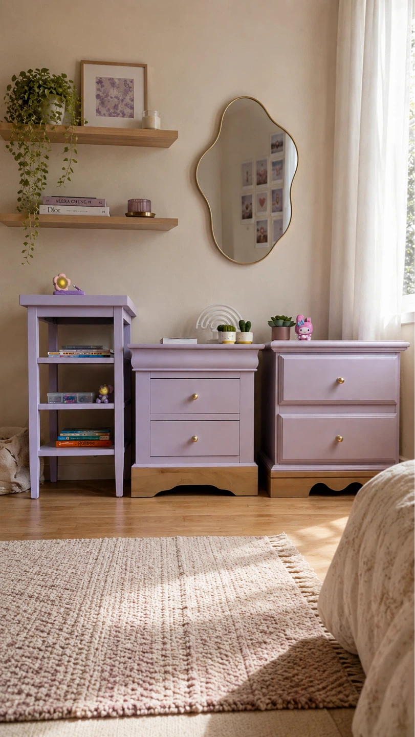 Charming Lavender Nightstands with Bonus Shelves