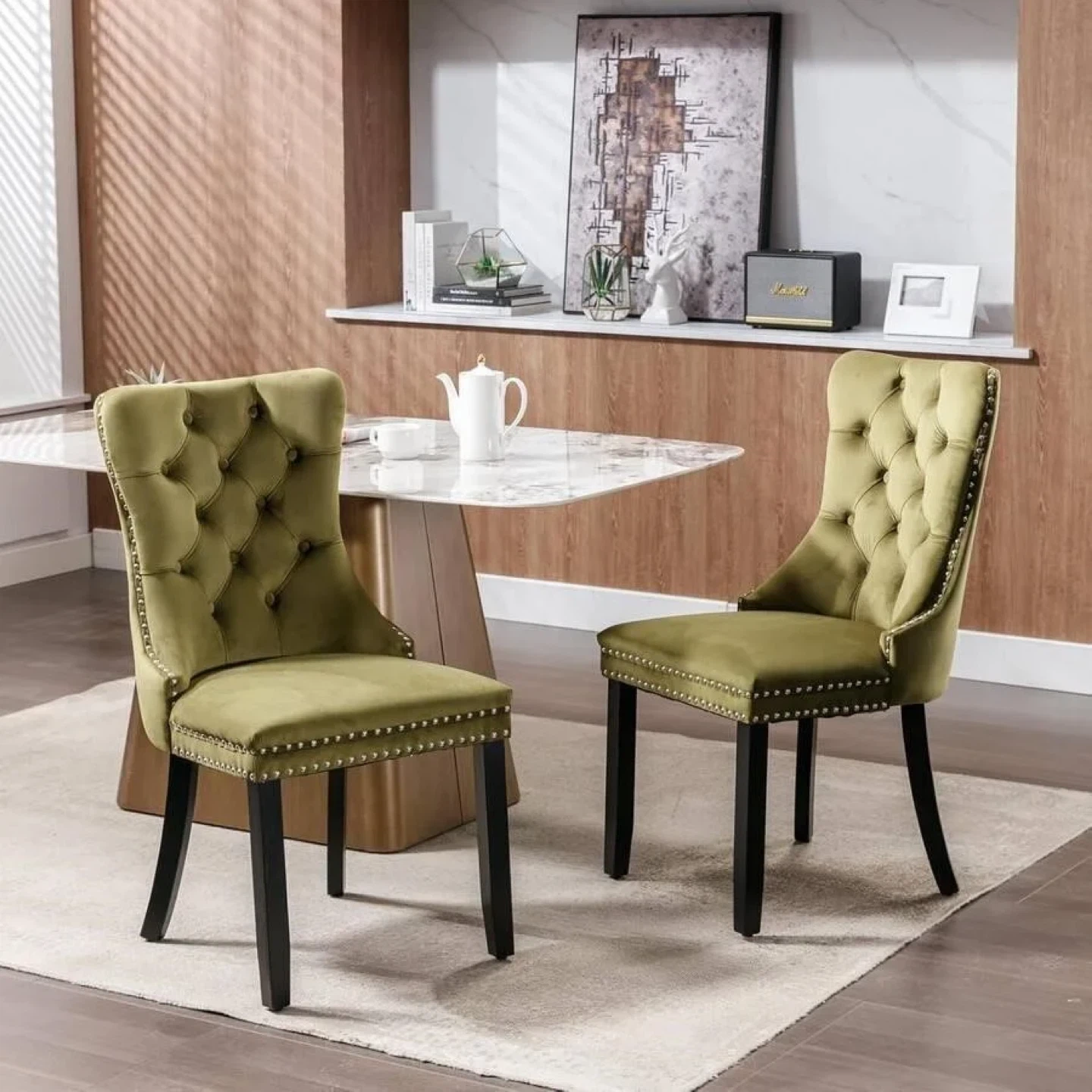 Velvet Dining Chair - Olive Green set of 2
