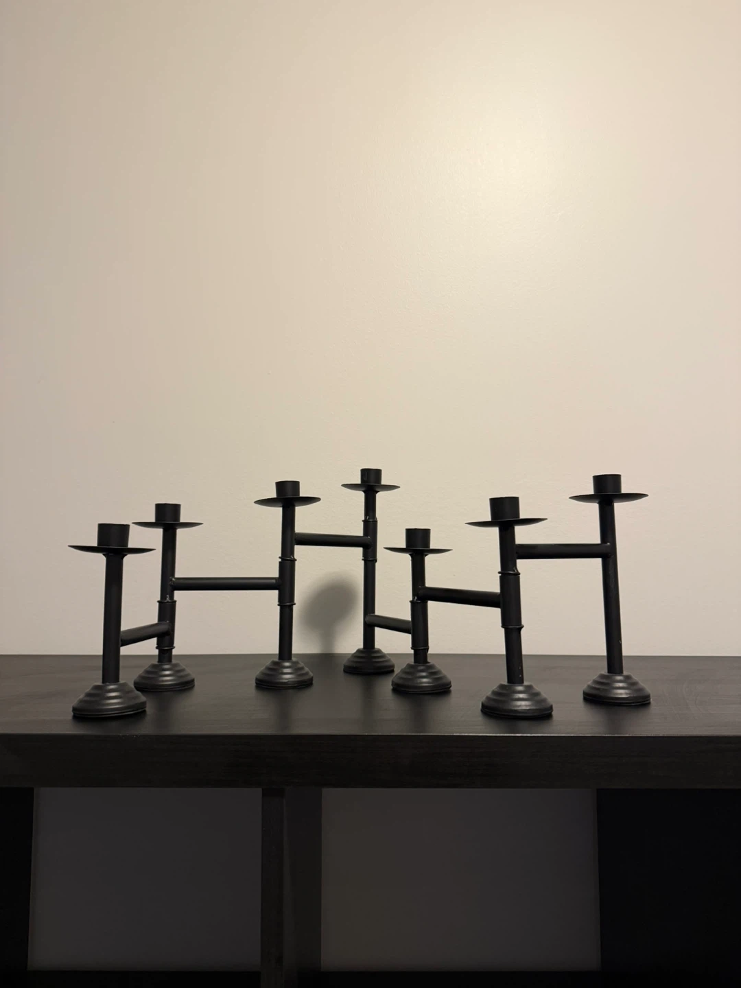 Set of 7 Black Metal Candlesticks