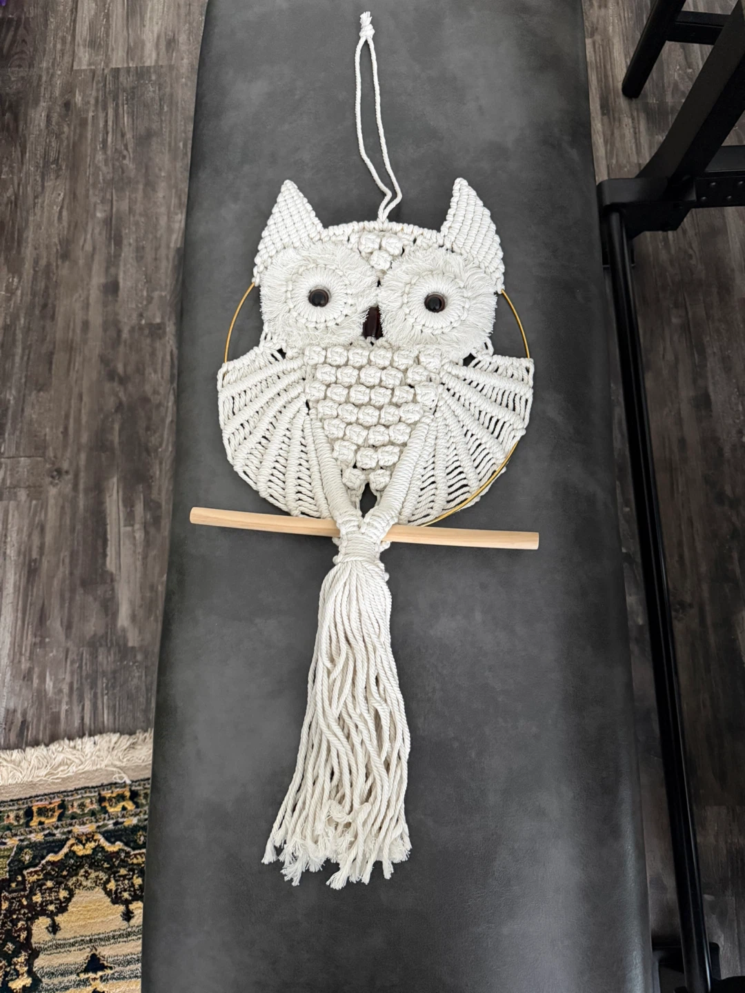 Handmade Off-White Macrame Owl Wall Hanging