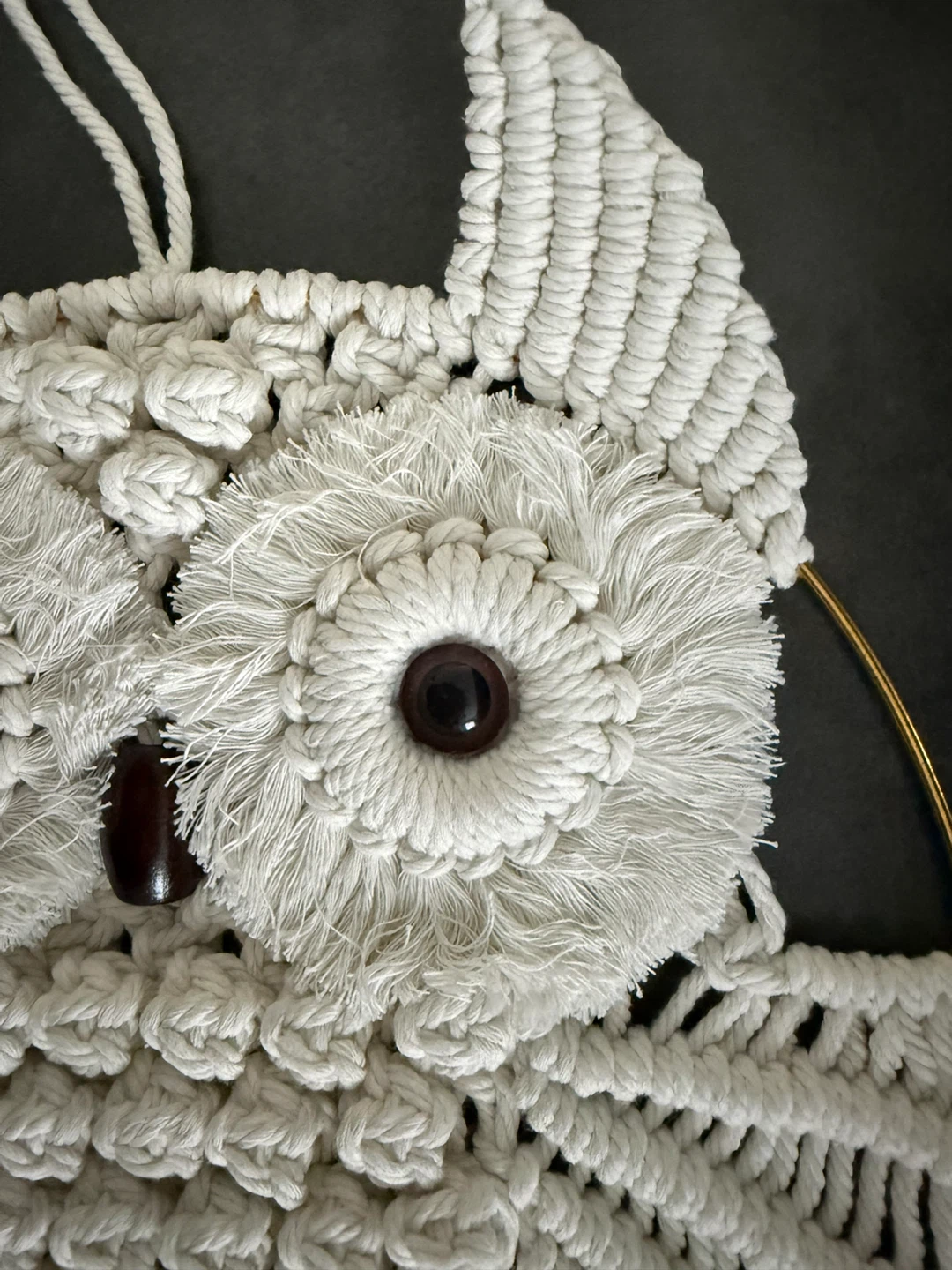 Handmade Off-White Macrame Owl Wall Hanging - photo 3