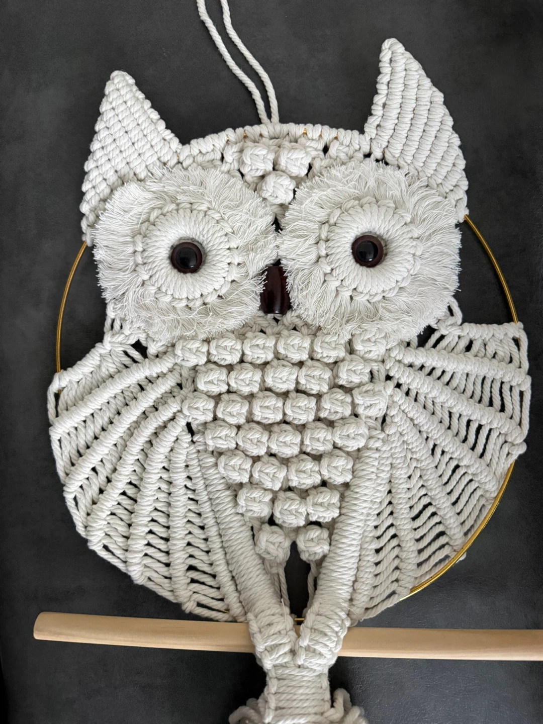Handmade Off-White Macrame Owl Wall Hanging - photo 2
