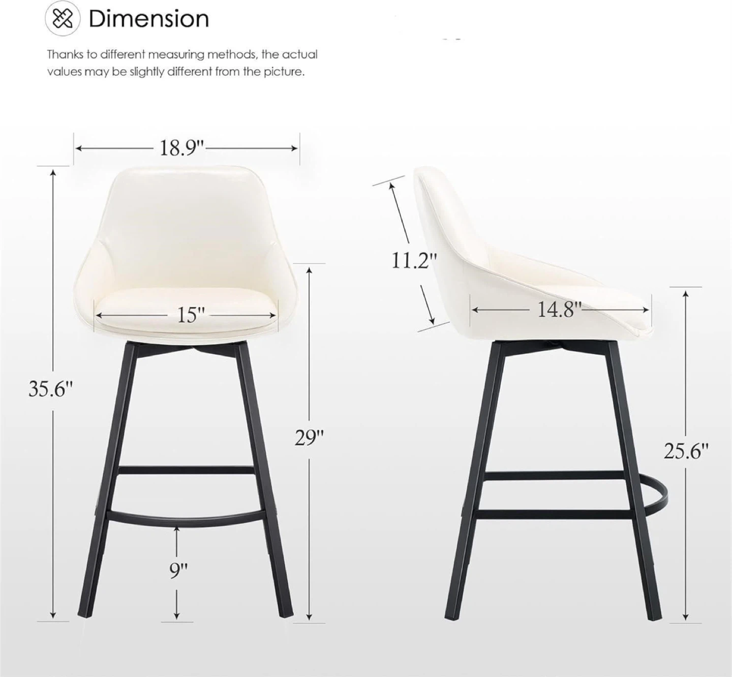 Set of 2 Swivel Barstools - White Faux Leather - photo 2