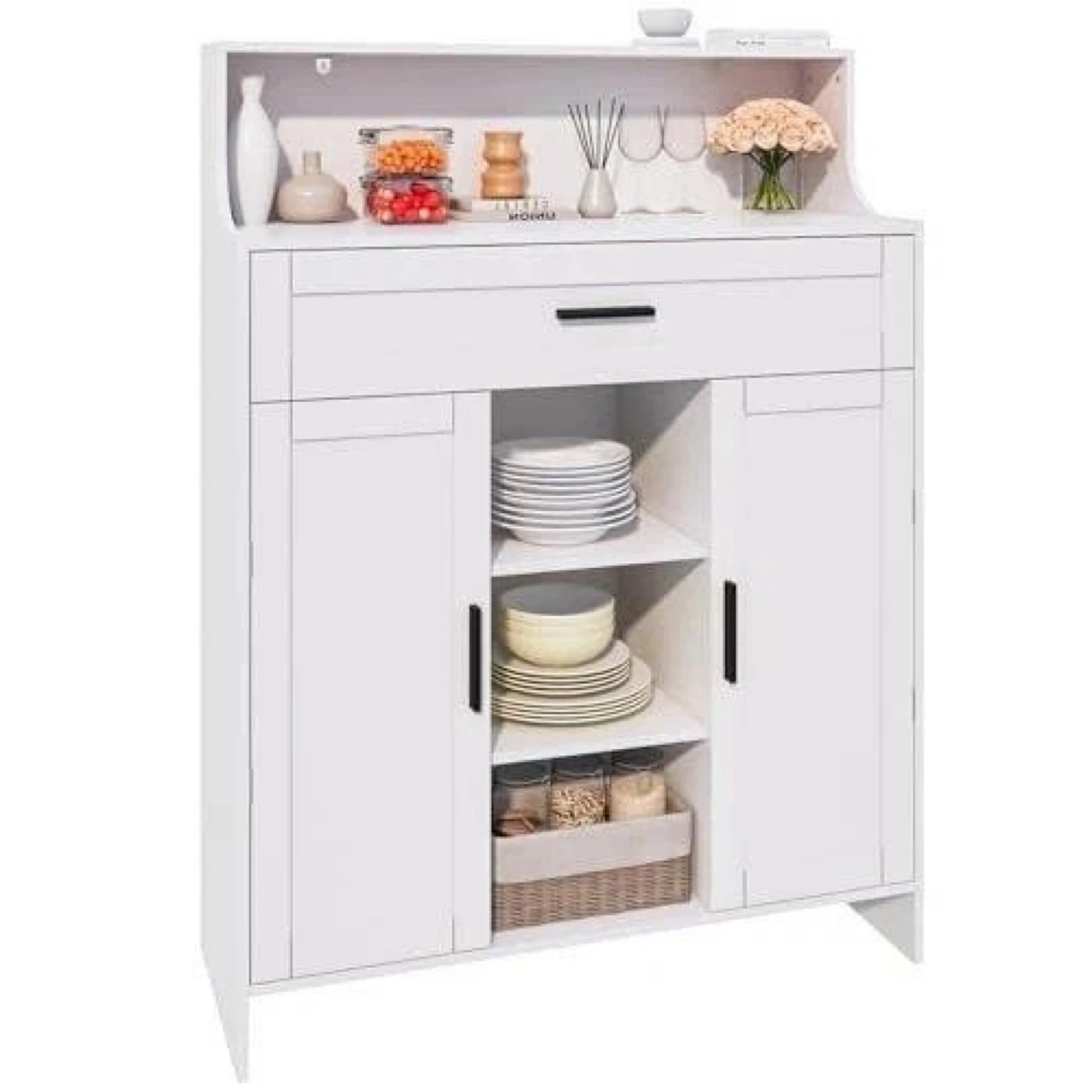 White Kitchen Storage Cabinet with Adjustable Shelf