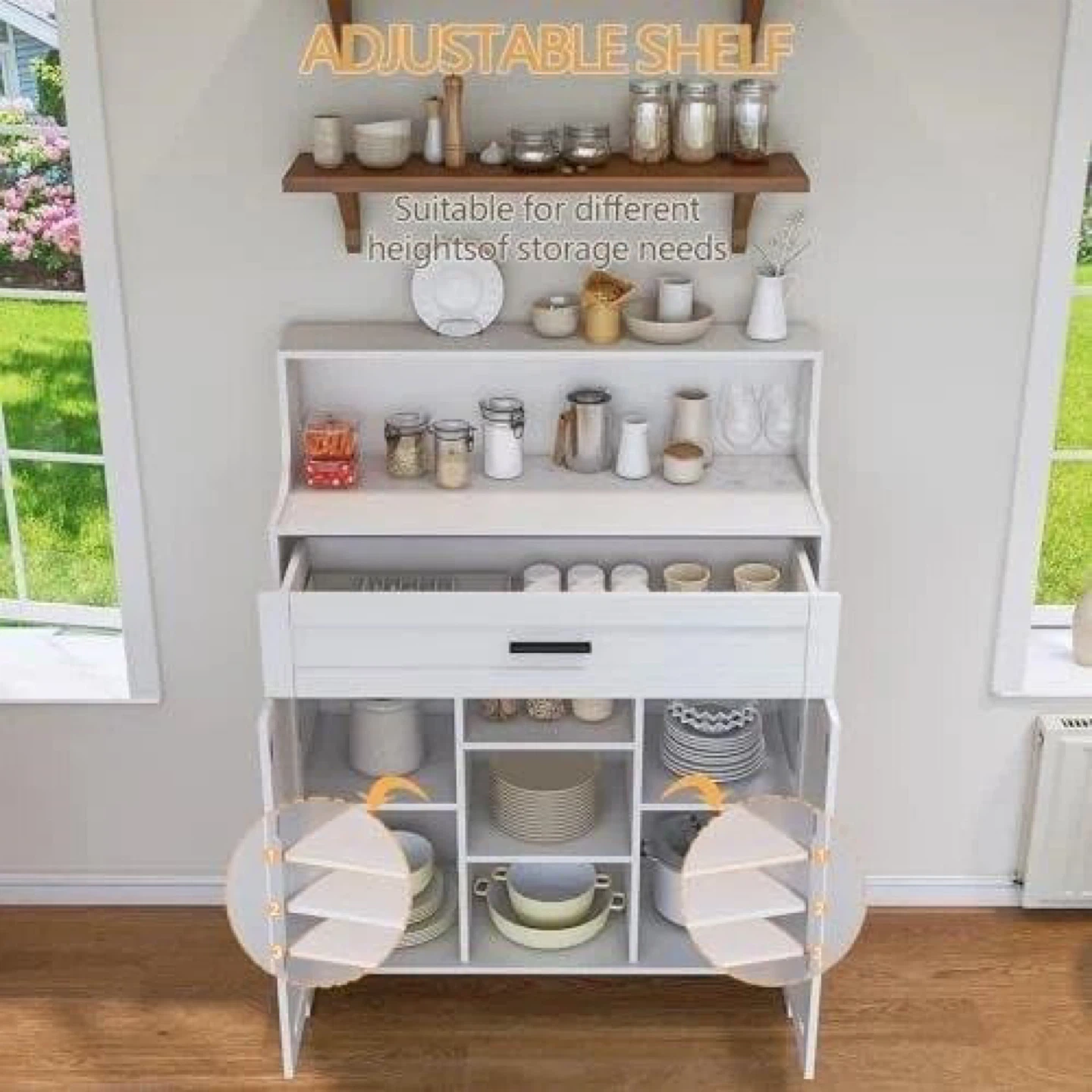 White Kitchen Storage Cabinet with Adjustable Shelf - photo 3