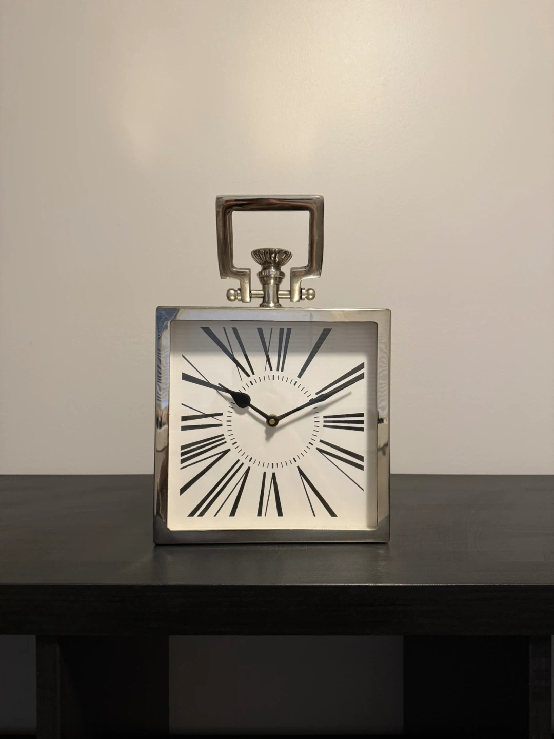 Silver Square Roman Numeral Mantel Clock