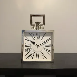 Silver Square Roman Numeral Mantel Clock