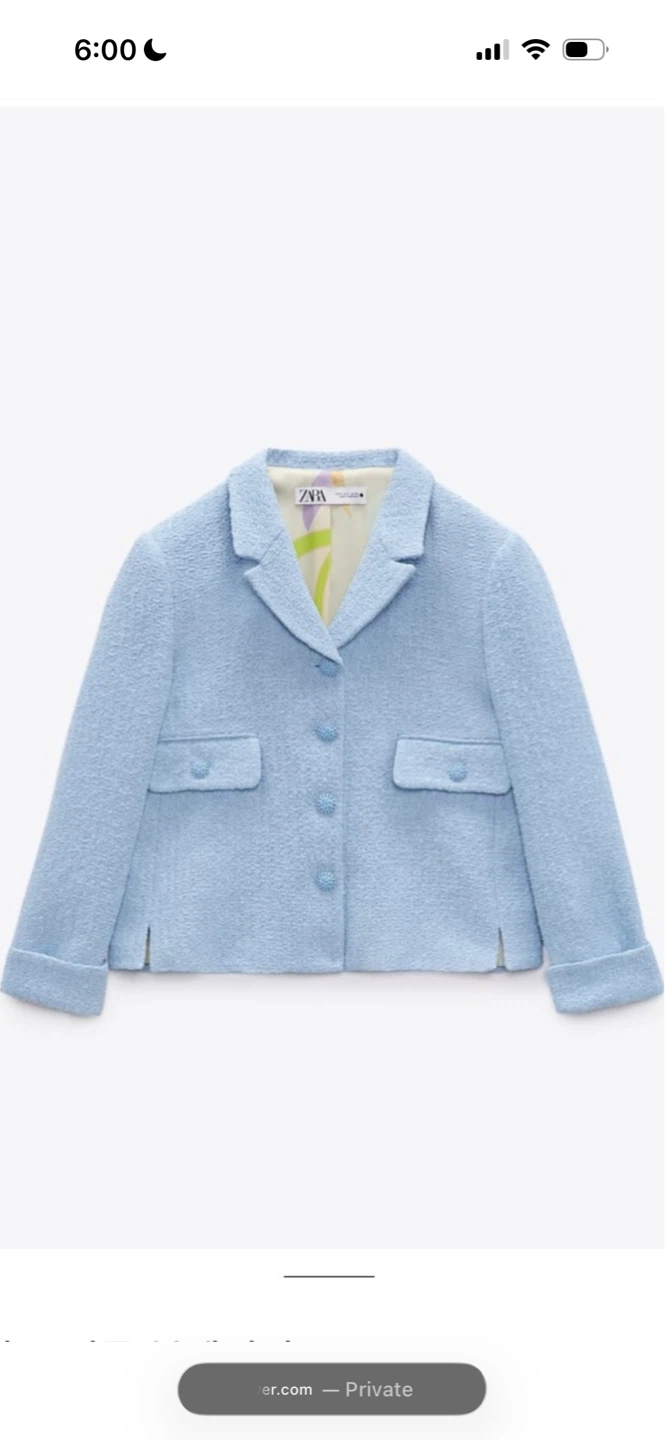 ZARA Light Blue Tweed Cropped Jacket