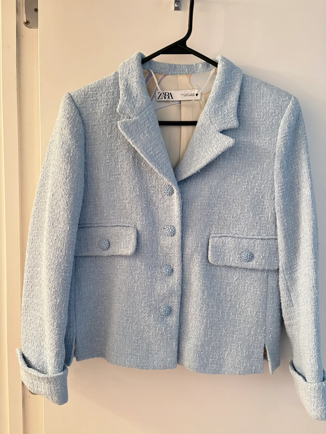 ZARA Light Blue Tweed Cropped Jacket - photo 2