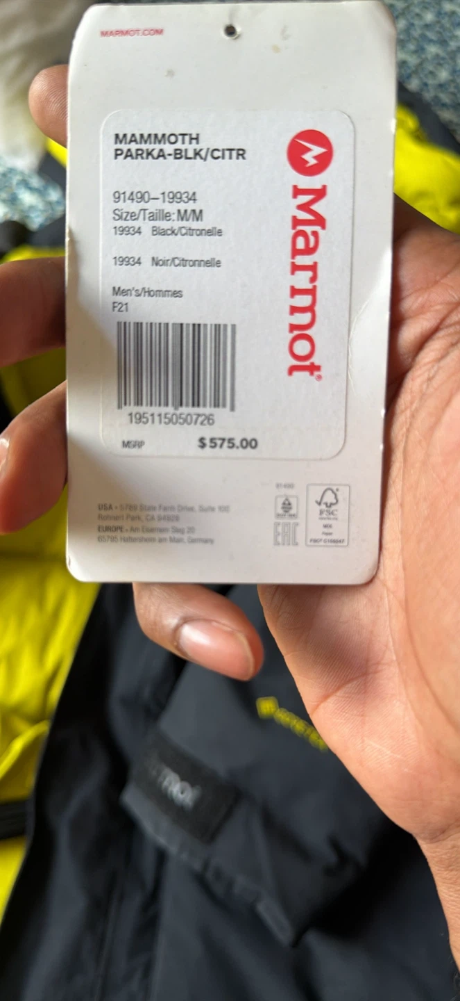Marmot Mammoth Parka Jacket M/M Black/Citronelle GORE-TEX