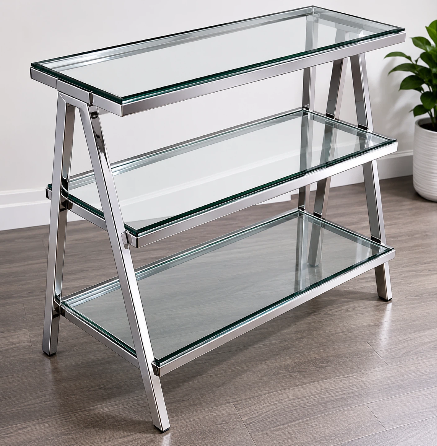 Three-Tier Glass and Chrome Console Table
