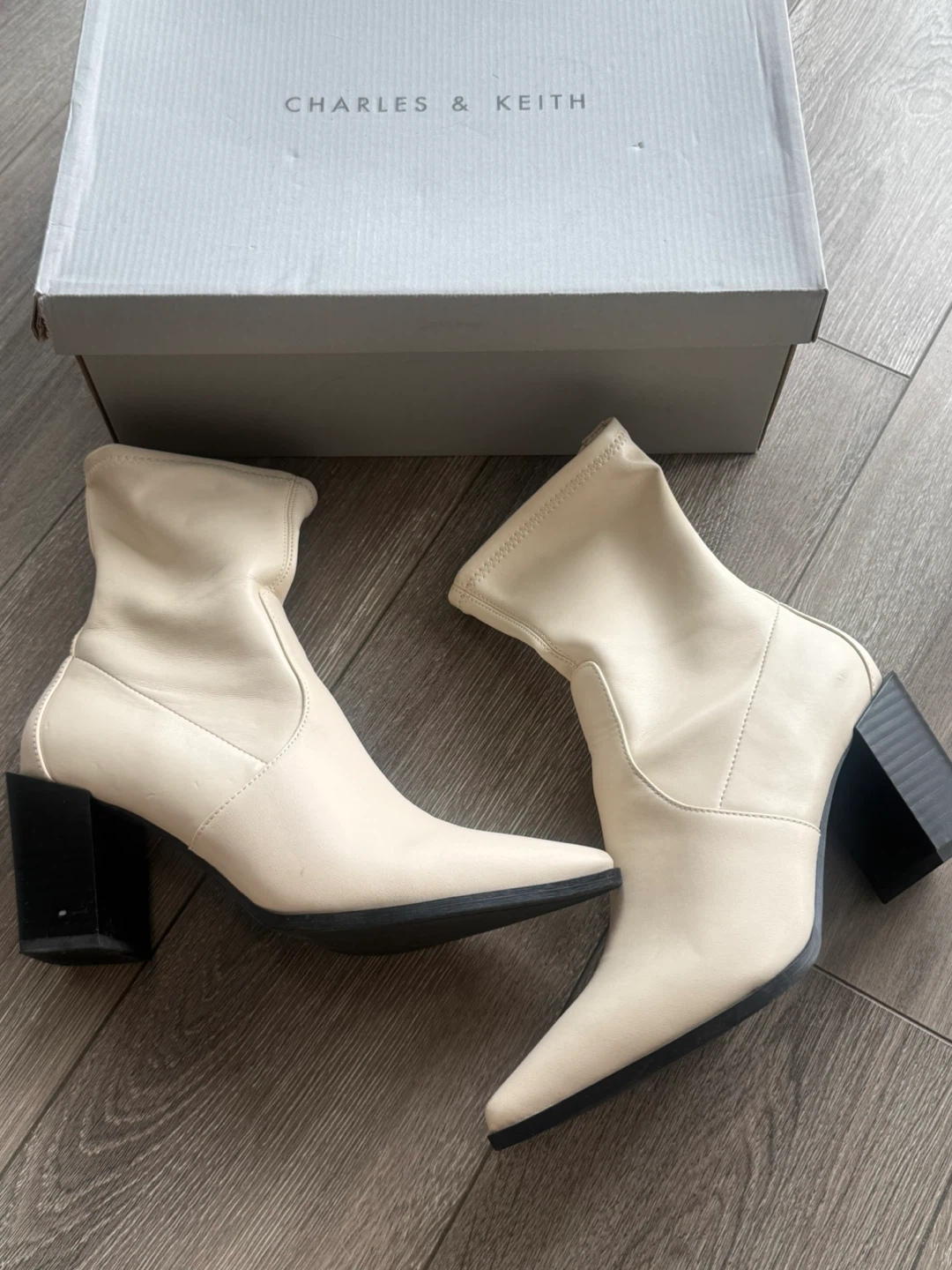Charles & Keith Cream Ankle Boots