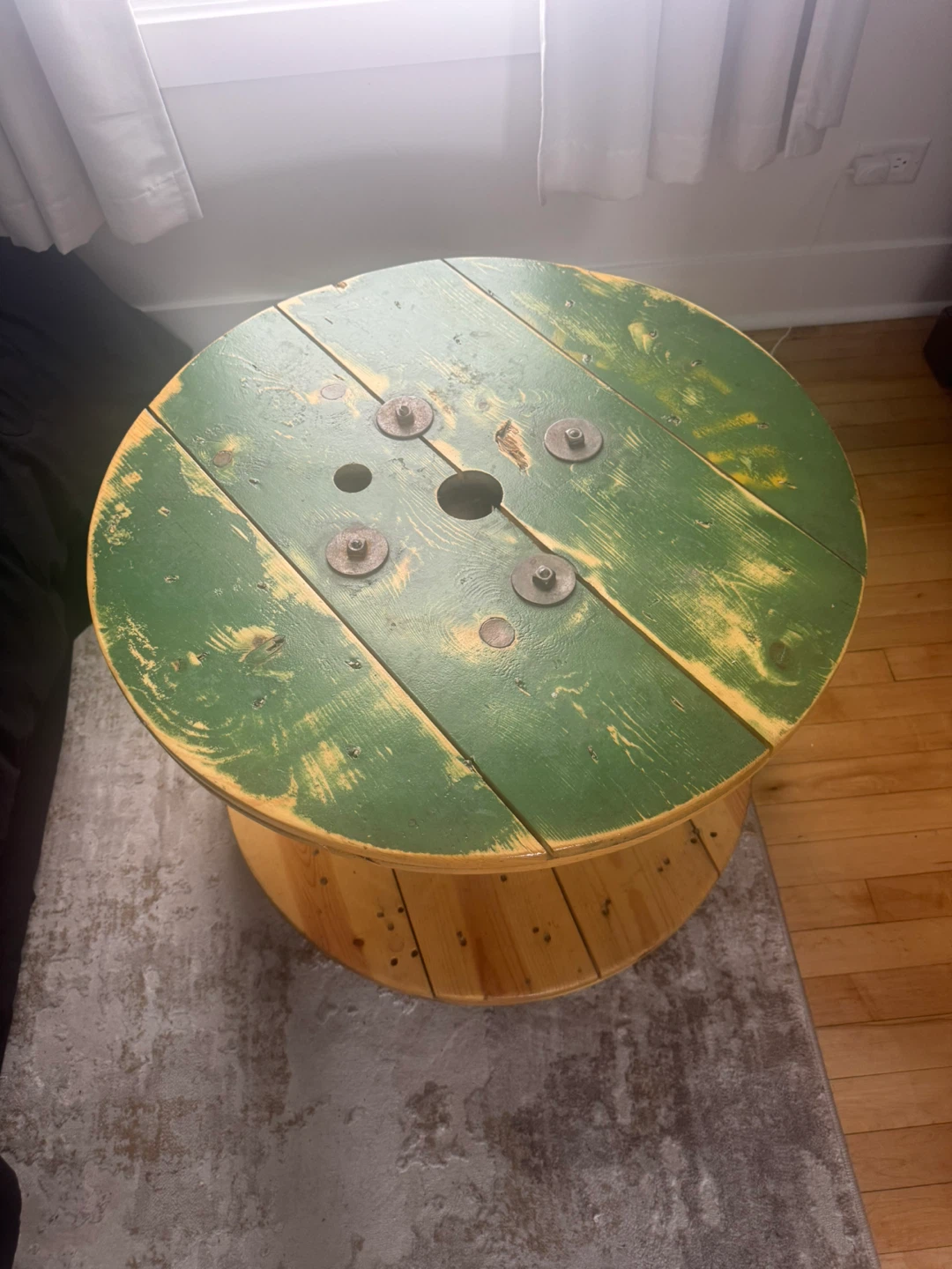 Wooden Cable Spool Table with LED Lights