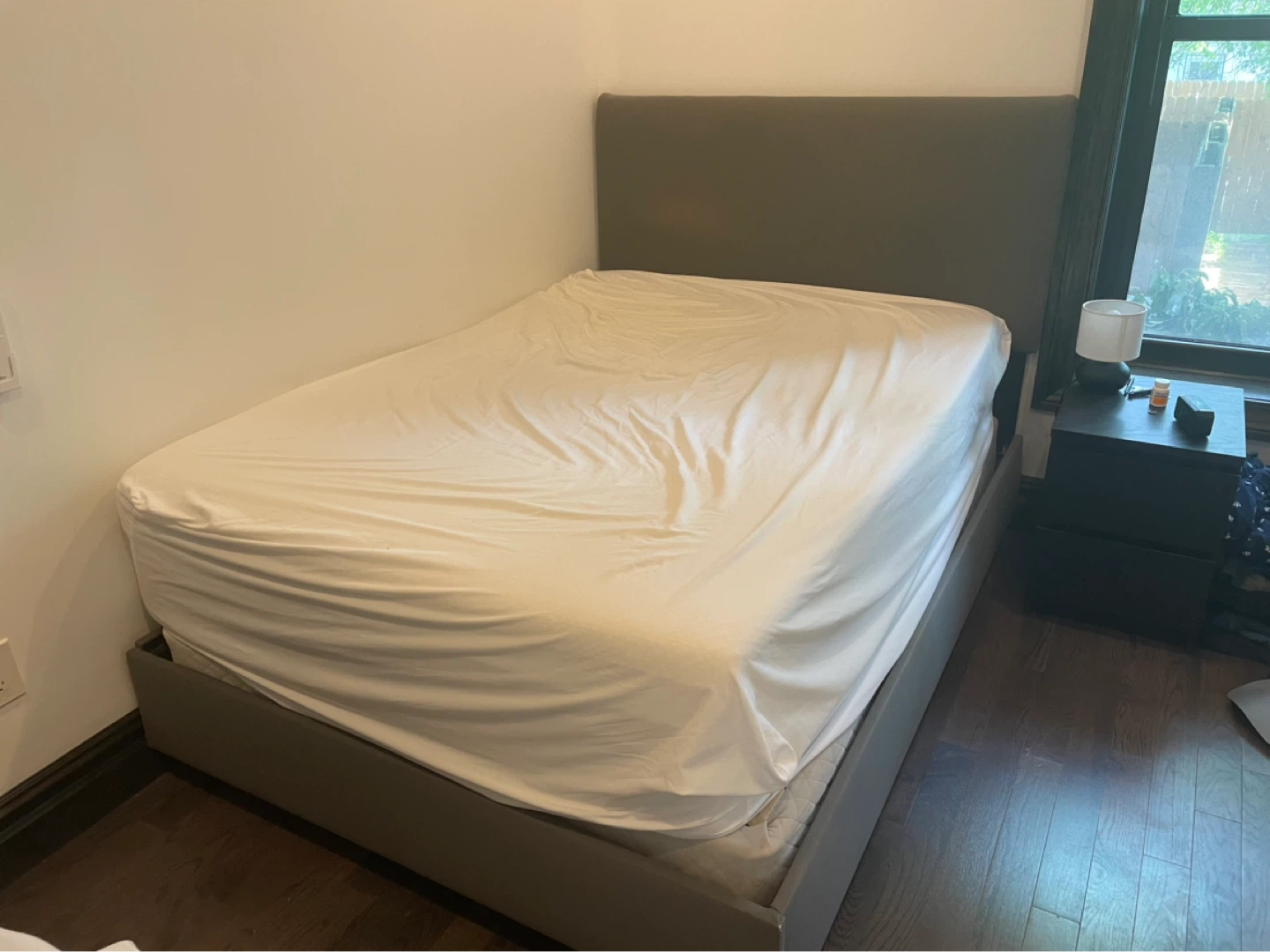 Gray Full-Size Upholstered Headboard Bed Frame