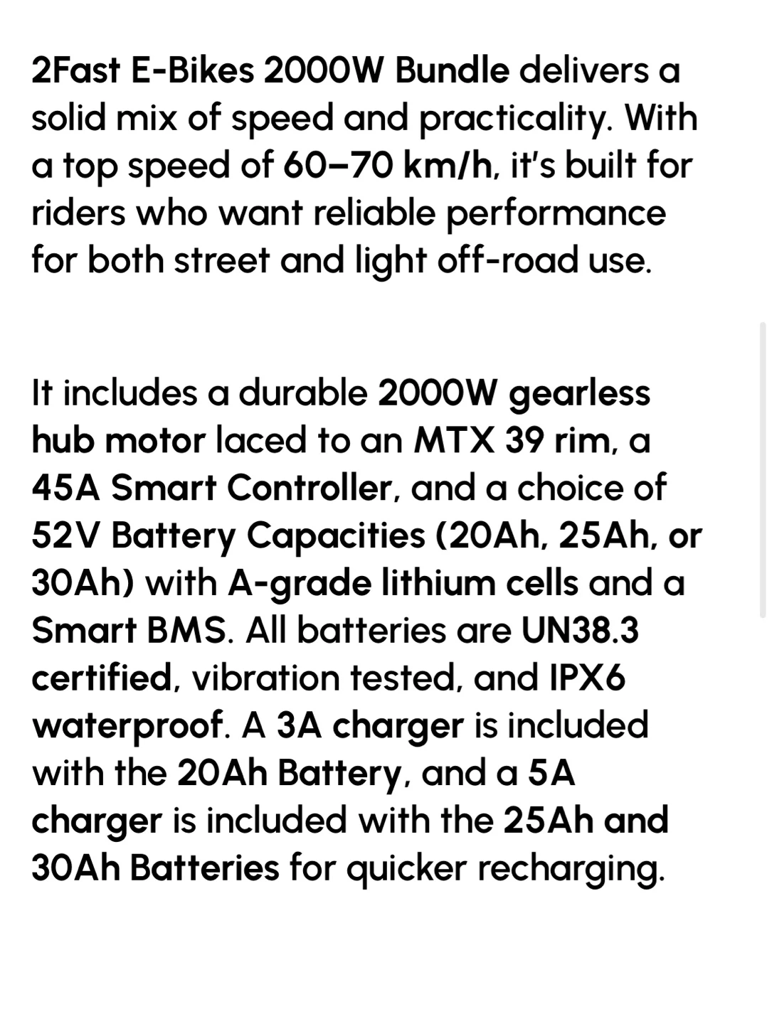 2Fast E-Bikes 2000W 52V Electric Bike Conversion Kit - photo 5